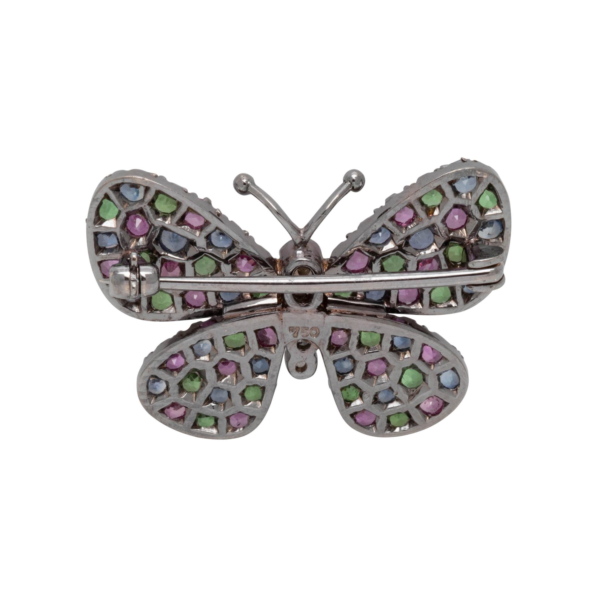 MULTICOLOR SAPPHIRE AND DIAMOND BUTTERFLY BROOCH