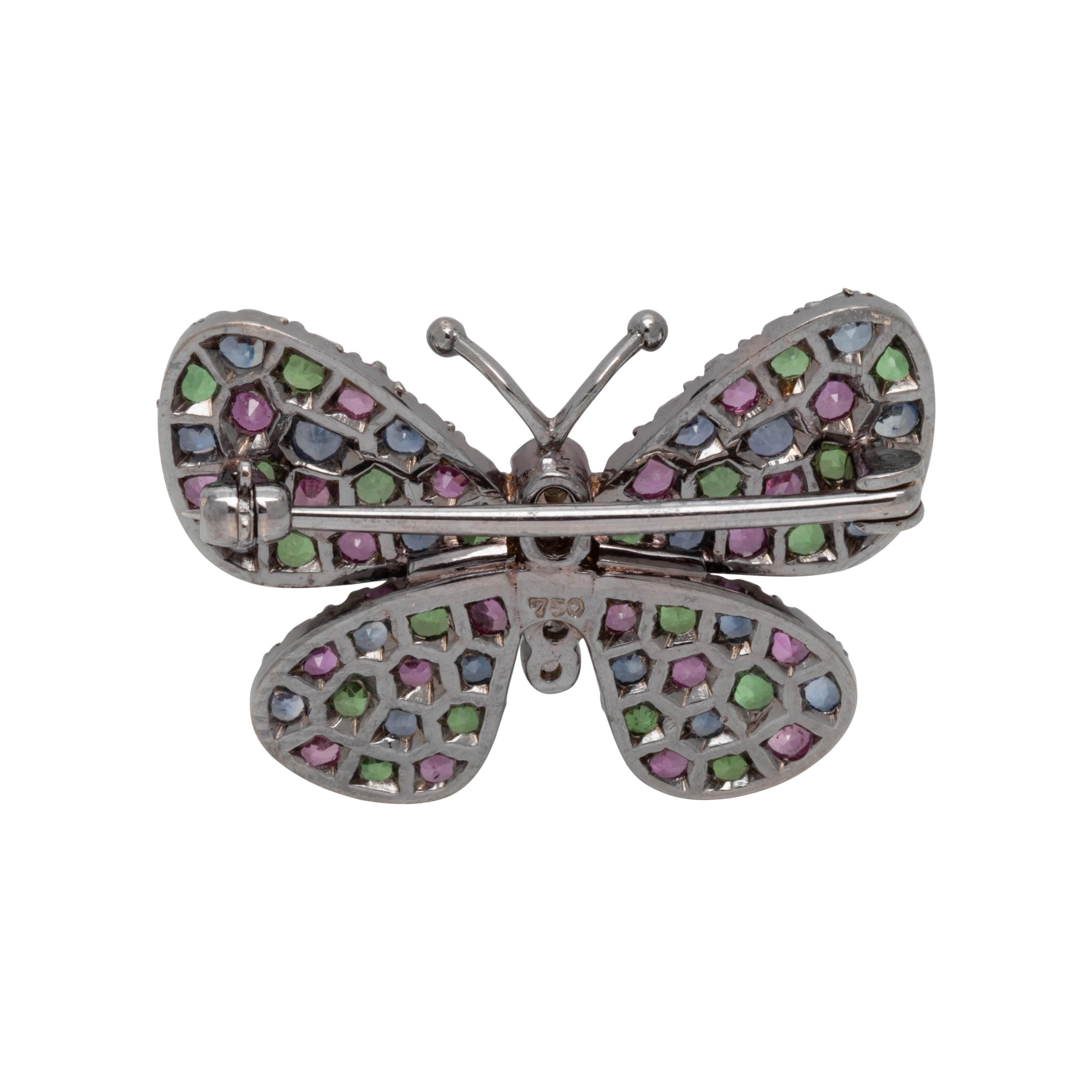 MULTICOLOR SAPPHIRE AND DIAMOND BUTTERFLY BROOCH