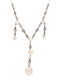 EDWARDIAN, NATURAL PEARL AND DIAMOND NECKLACE