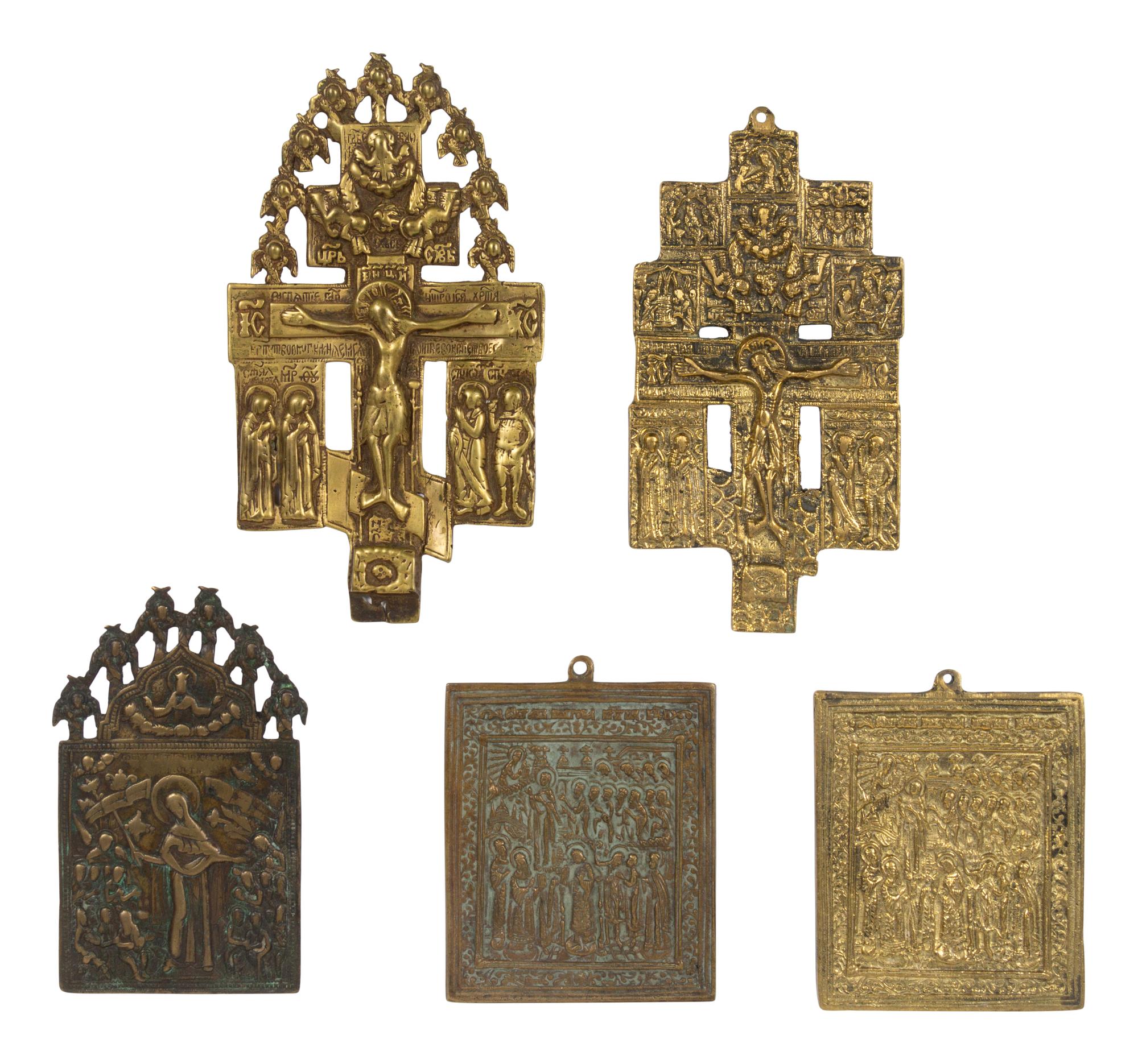 Five Russian Cast Bronze Icons
