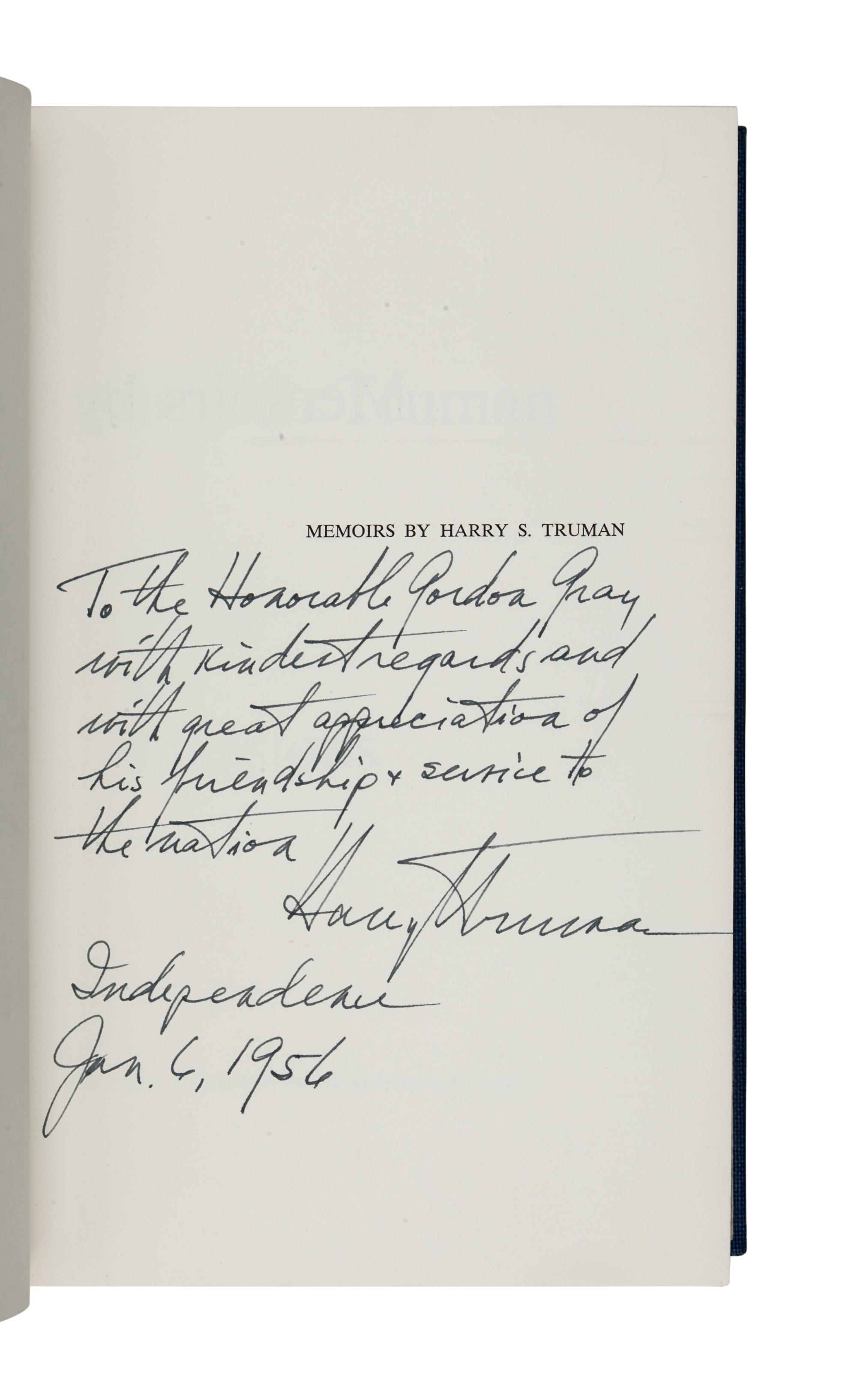 TRUMAN, Harry S. (1884-1972). Memoirs . Garden City, New York: Doubleday & Company, Inc., 1955-1956.