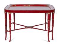 An English Chinoiserie Decorated Tray on a Later Stand — 19TH CENTURY