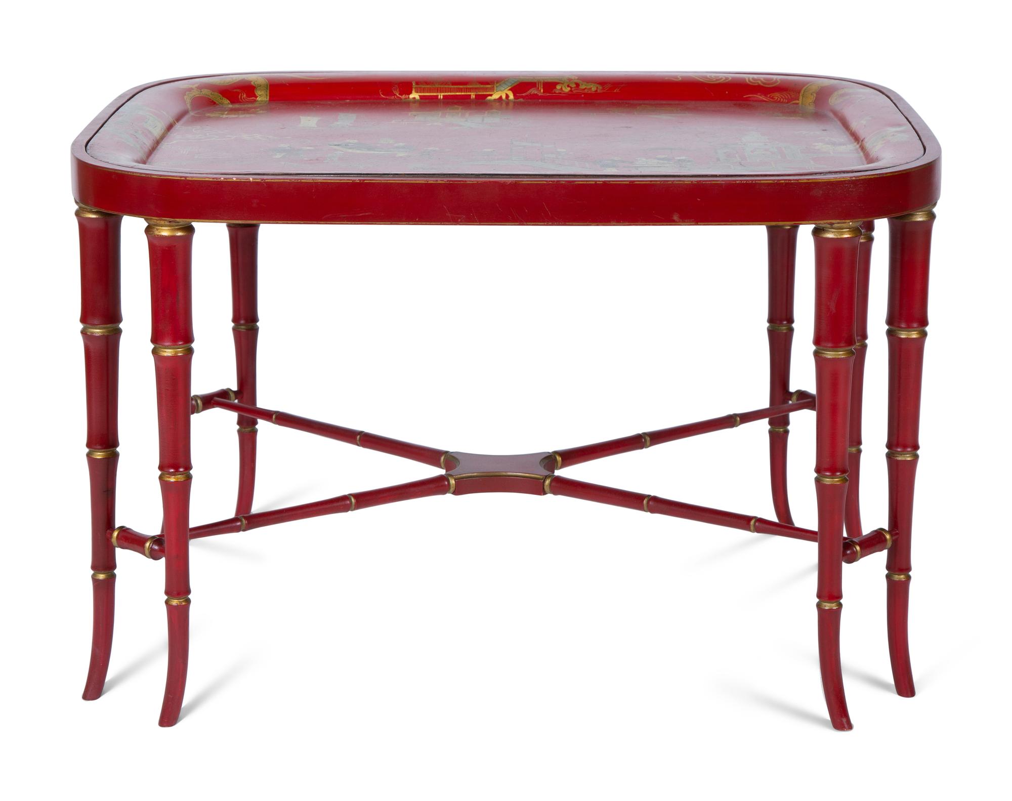 An English Chinoiserie Decorated Tray on a Later Stand — 19TH CENTURY
