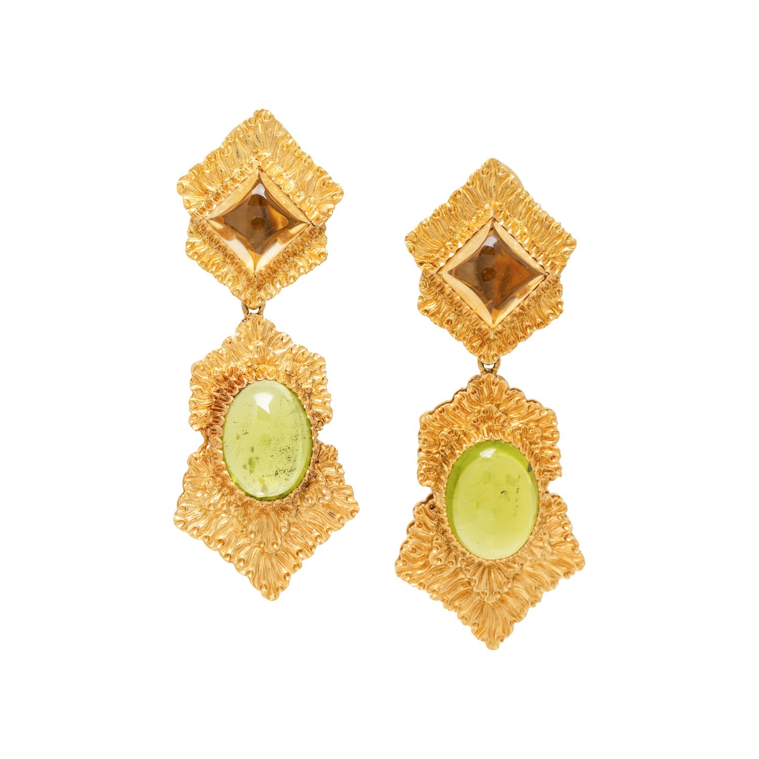 BUCCELLATI, YELLOW GOLD, CITRINE, AND PERIDOT EARRINGS