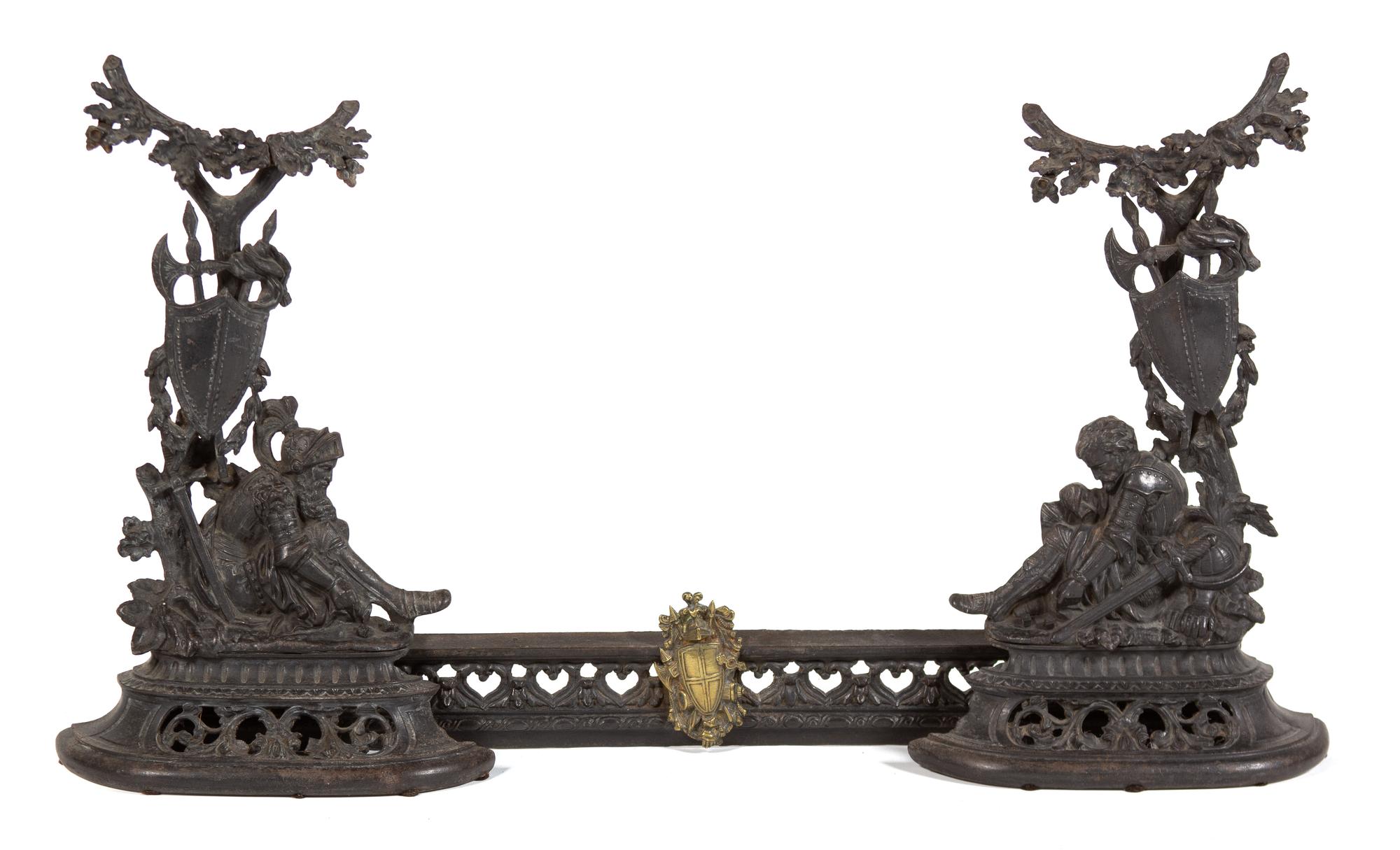 A Victorian Brass Mounted Iron Fire Fender Height 21 x width 40 inches (adjustable). — 19TH CENTURY