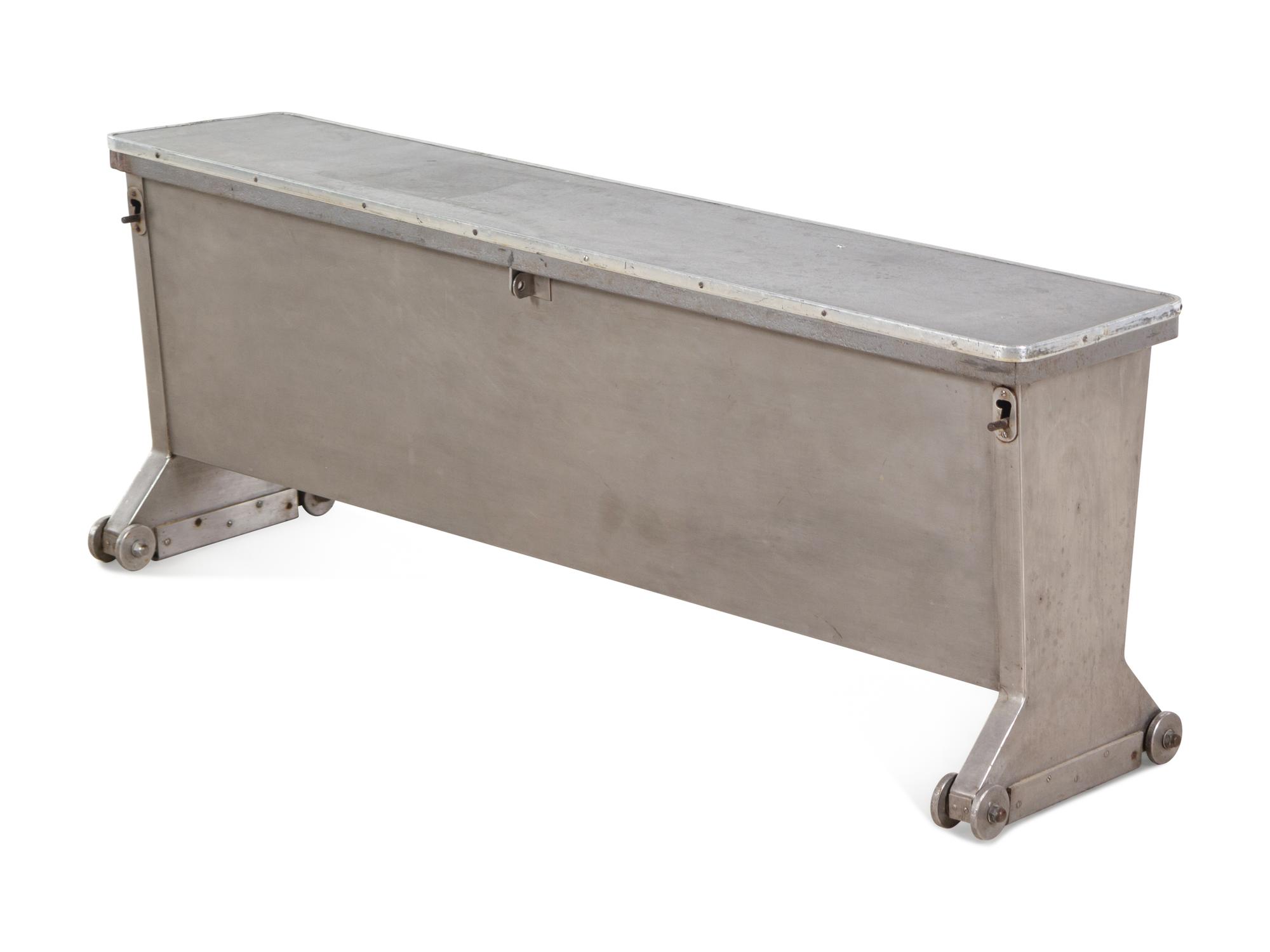 An Industrial Style Brushed Aluminum Submarine Bench