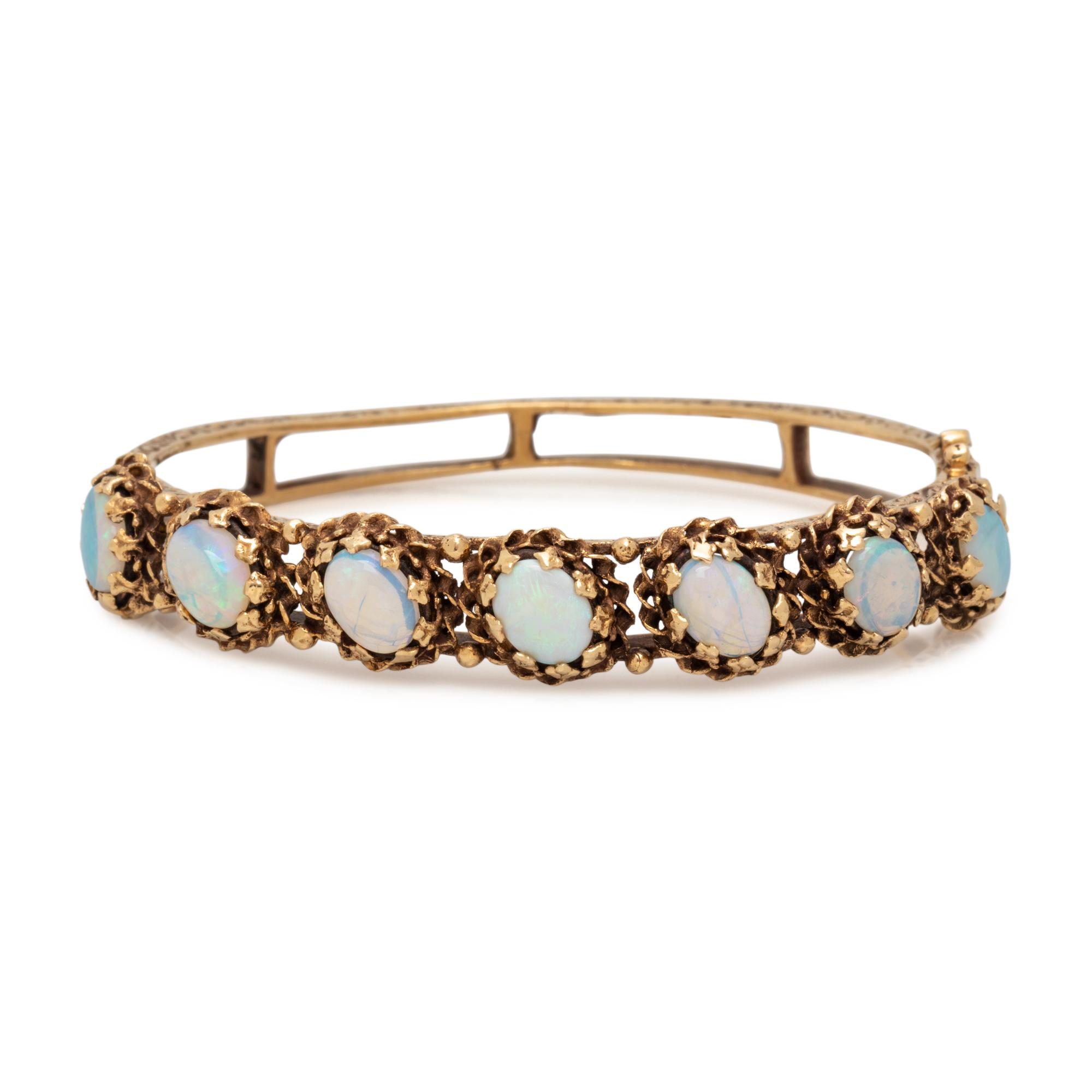 YELLOW GOLD AND OPAL BANGLE BRACELET