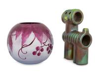A Judit Nador (Hungarian, 1934-2016) for Zsolnay Dog Figure and a Legras Cameo Glass Vase