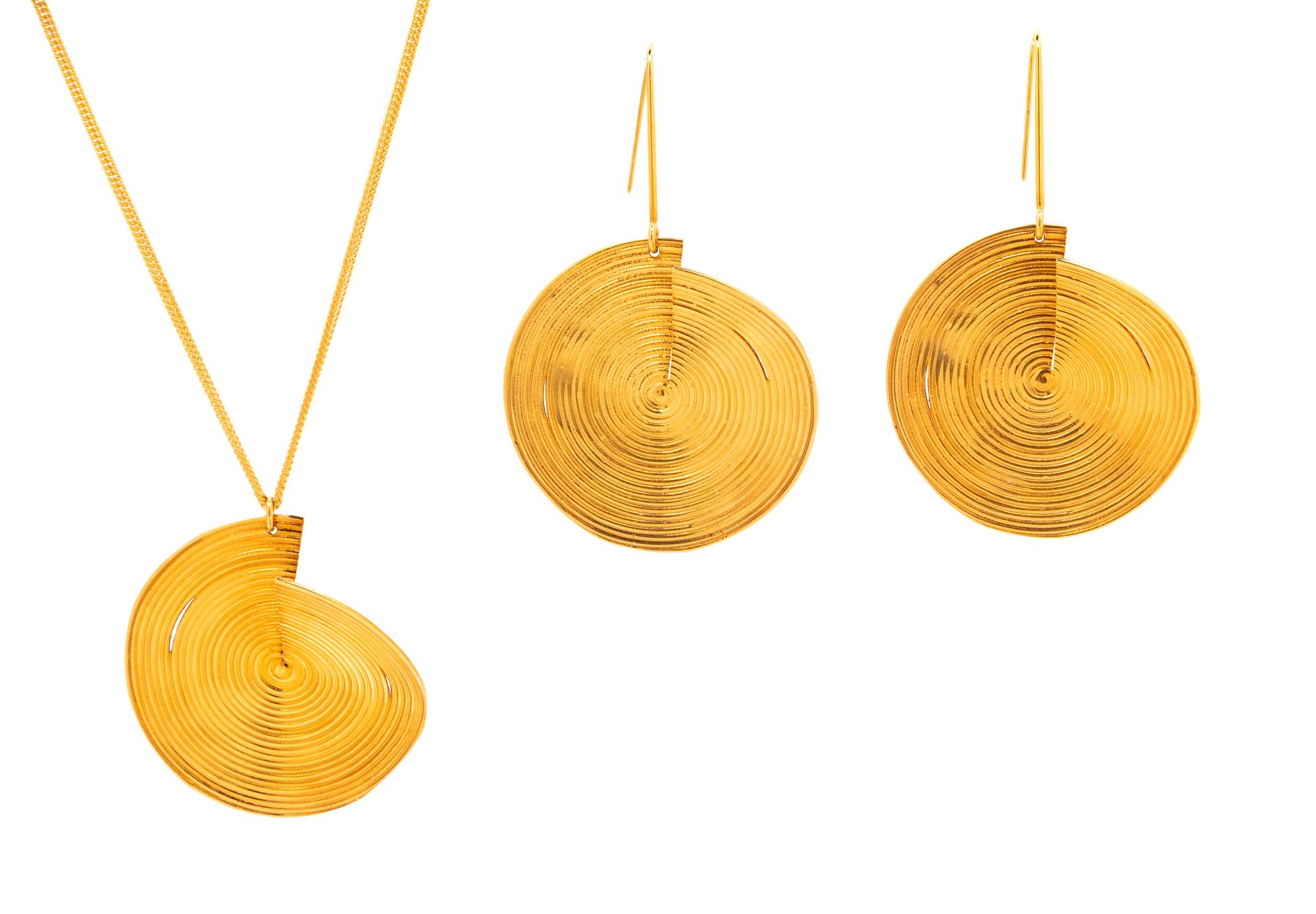 Celine Goldtone Circular Necklace and Earrings, 1990-2000s