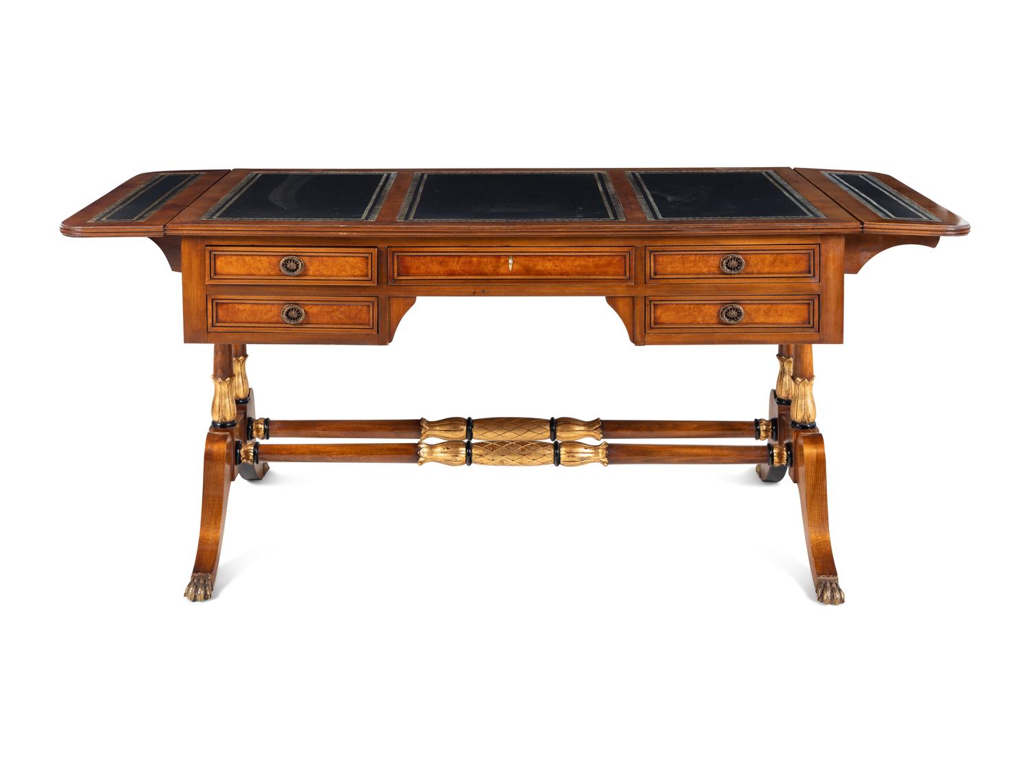 A Regency Style Parcel-Gilt and Part-Ebonized Mahogany Sofa Table