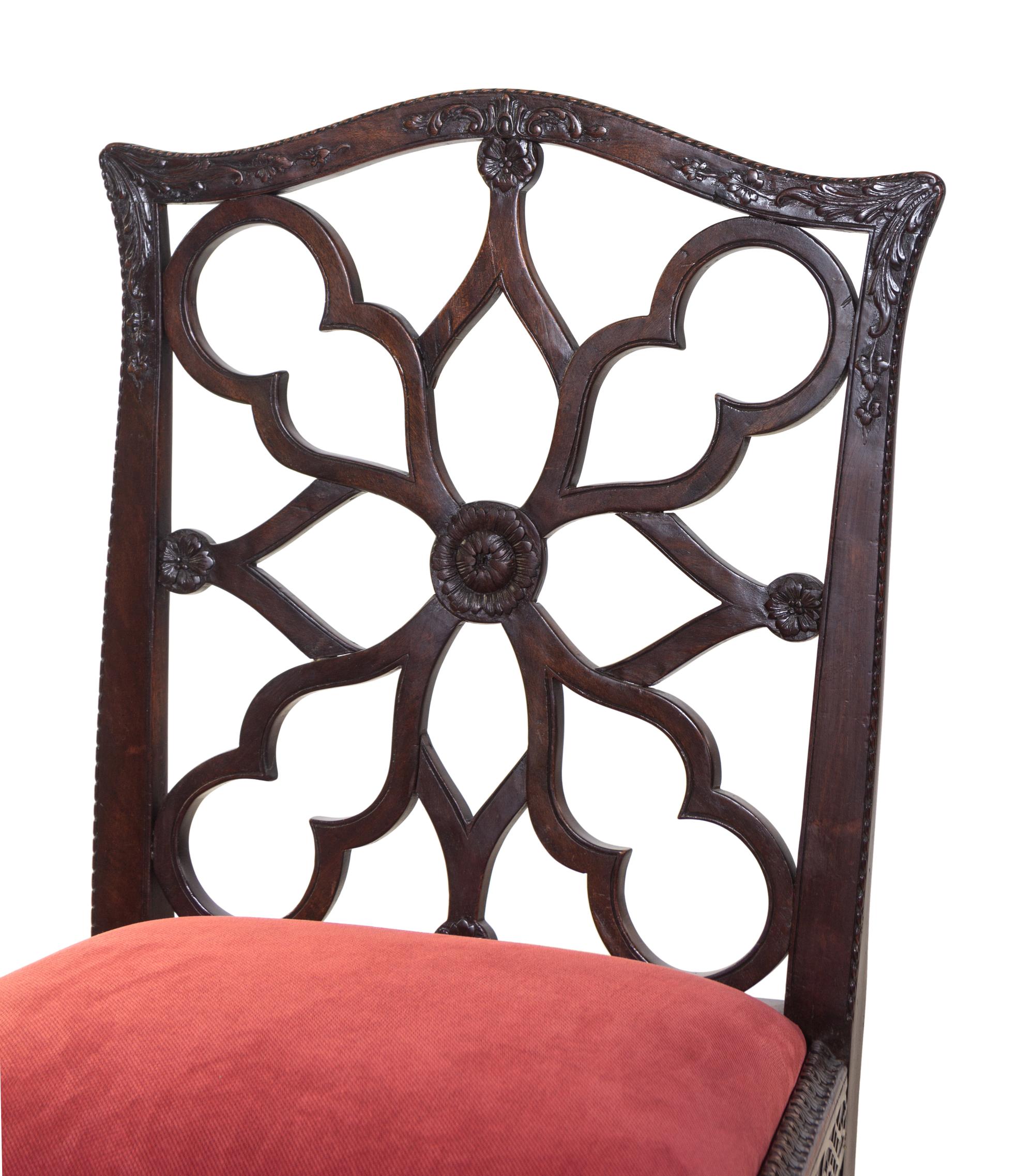 A Set of Four George III Mahogany “Gothick” Dining Chairs