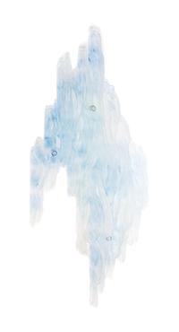 American, 21ST CENTURY, a hanging sculpture, comprised of 11 molded glass tiles hanging from steel bars