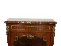 A Louis XV Style Gilt Bronze Mounted Parquetry and Vernis Martin Marble-Top Cabinet