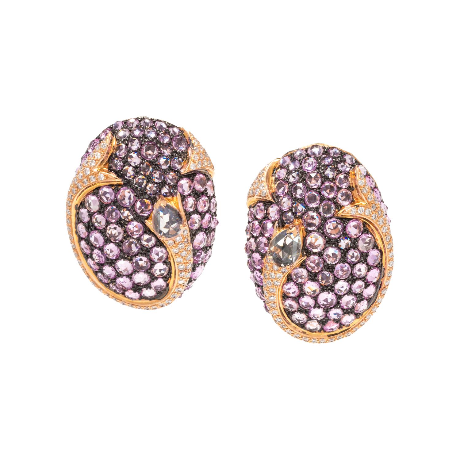 DIAMOND AND PURPLE SAPPHIRE EARCLIPS