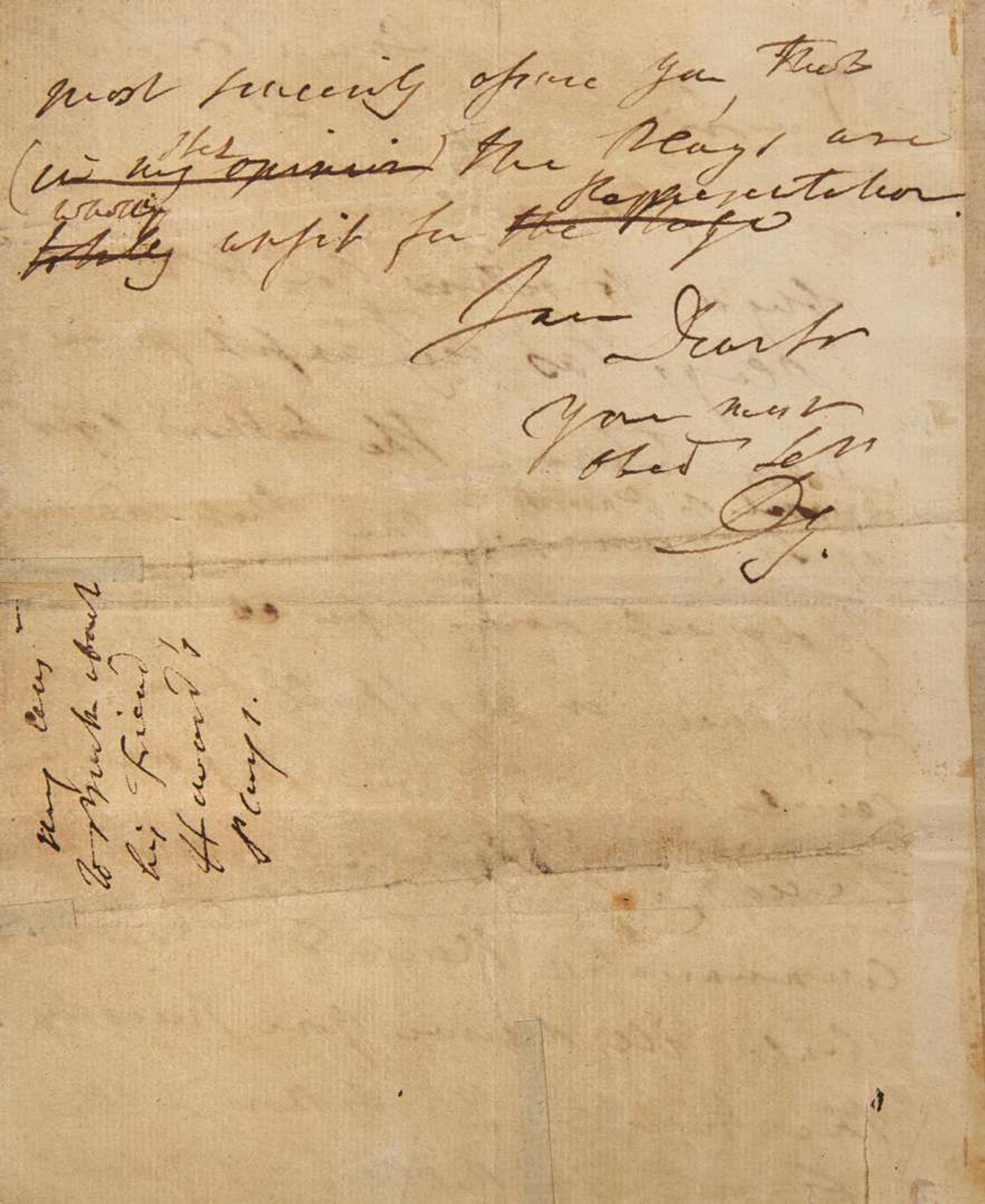 [Drama] [Garrick, David] [Burke, Edmund]: Draft Autograph Letter, initialed