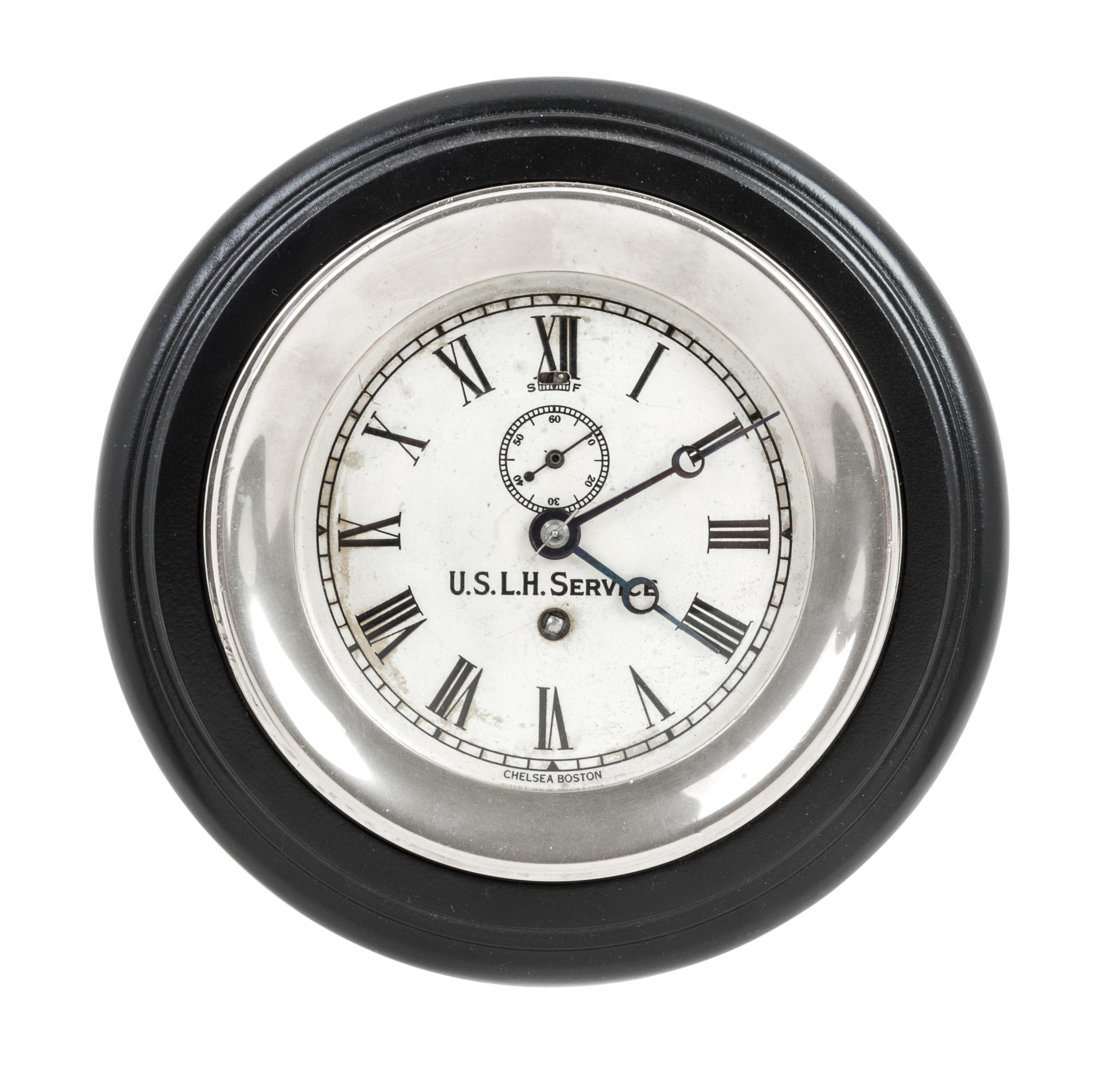 A Chelsea Nickel U.S. Lighthouse Service Clock Diameter 7 5/8 inches. — CIRCA 1930