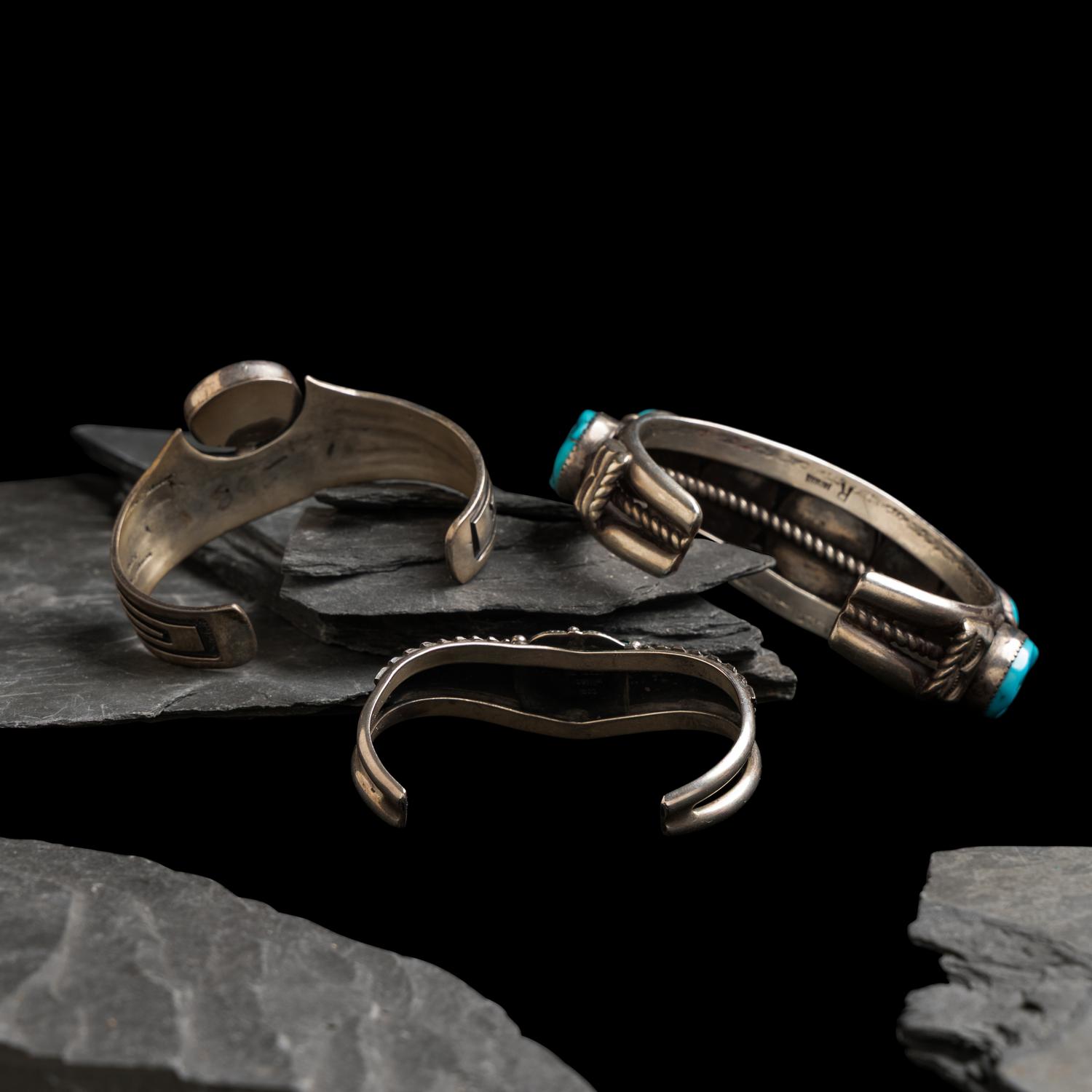Navajo and Southwestern-style Sterling Silver and Turquoise Cuff Bracelets