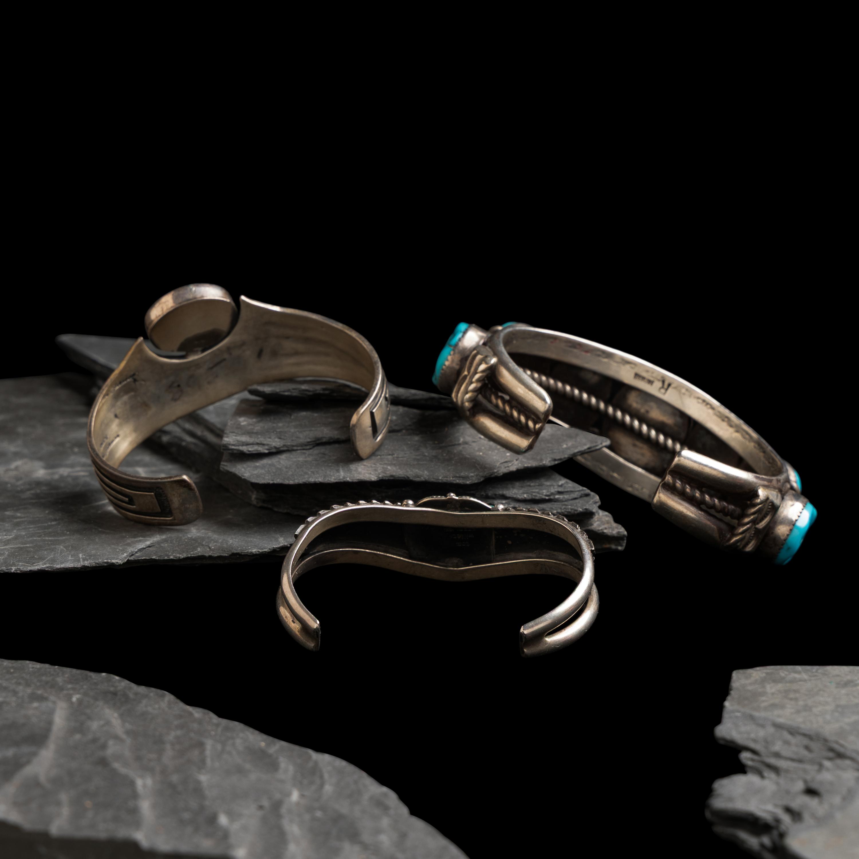Navajo and Southwestern-style Sterling Silver and Turquoise Cuff Bracelets