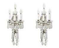 A Pair of Continental Gilt Metal and Cut Glass Four-Light Sconces