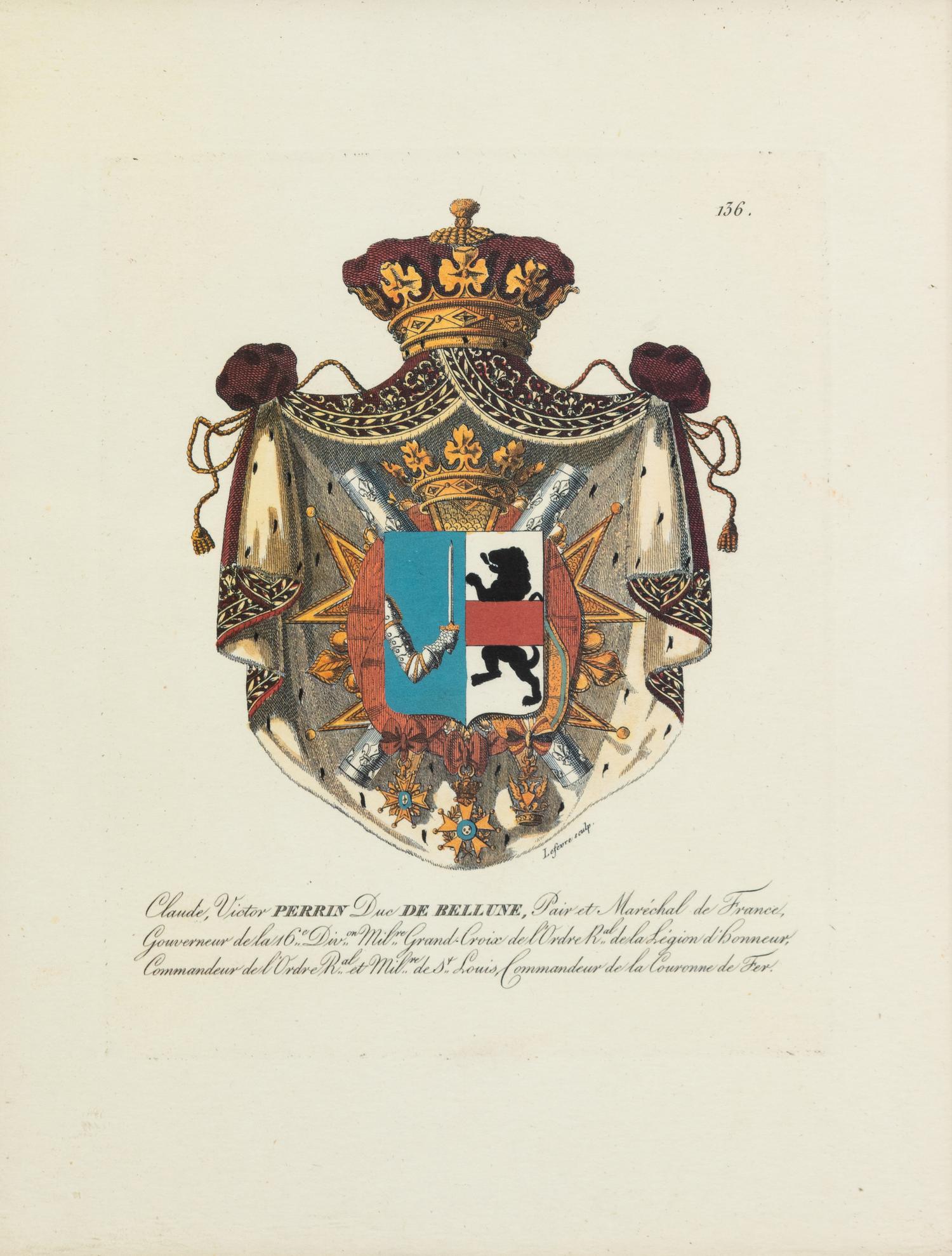 A Group of Four Decorative Prints Depicting the Armorial Shields of French Families
