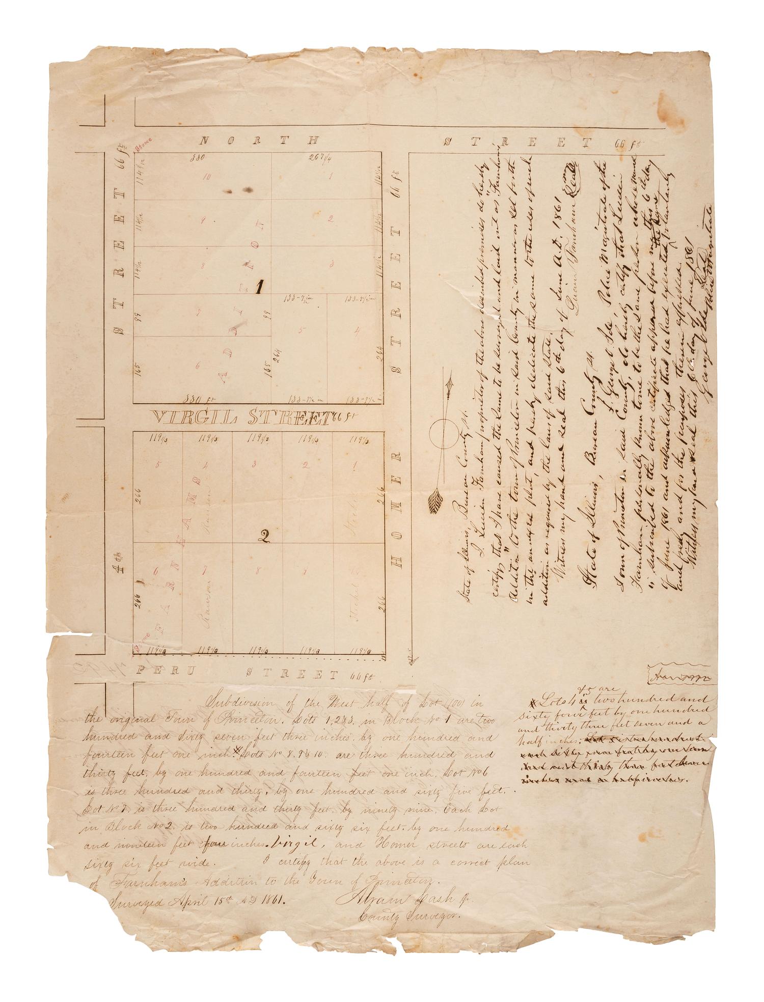 [MAPS & ATLASES]. Surveyor's ledger. Schuyler County, IL, 1867-1868. [ With :] Four 19th-century land plats.