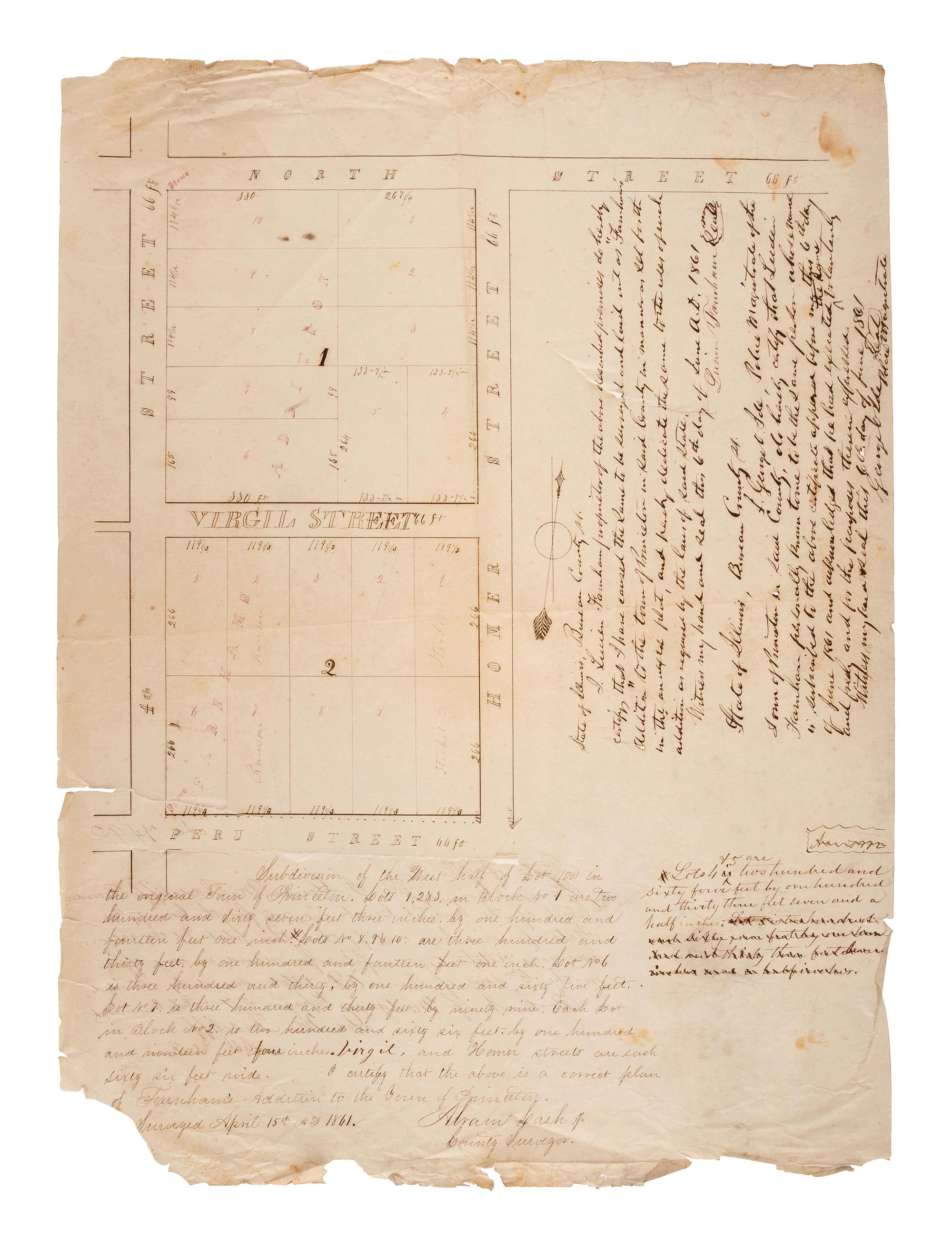 [MAPS & ATLASES]. Surveyor's ledger. Schuyler County, IL, 1867-1868. [ With :] Four 19th-century land plats.