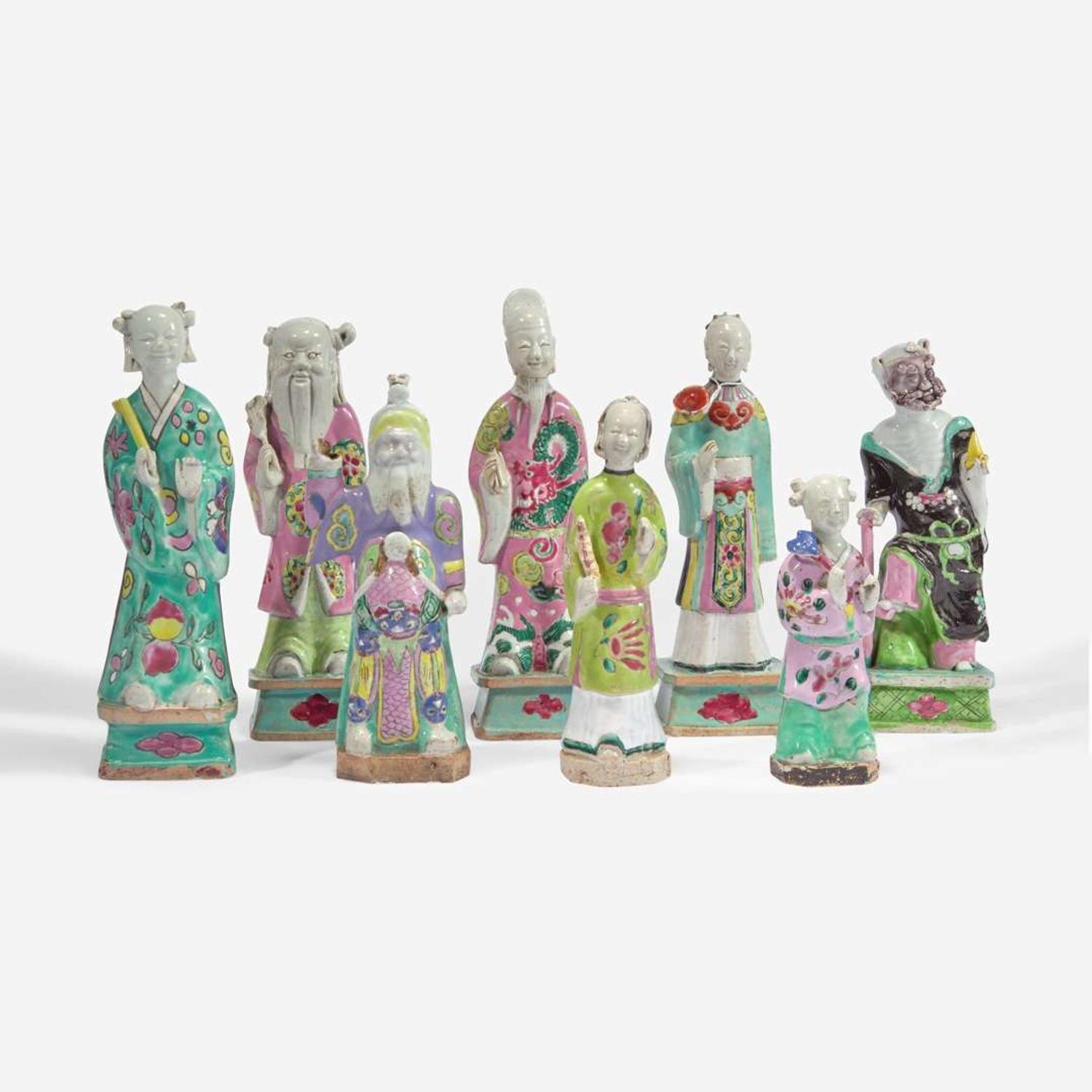 An assembled group of eight Chinese enameled porcelain immortals 瓷塑八仙一组 18th/19th century ???????