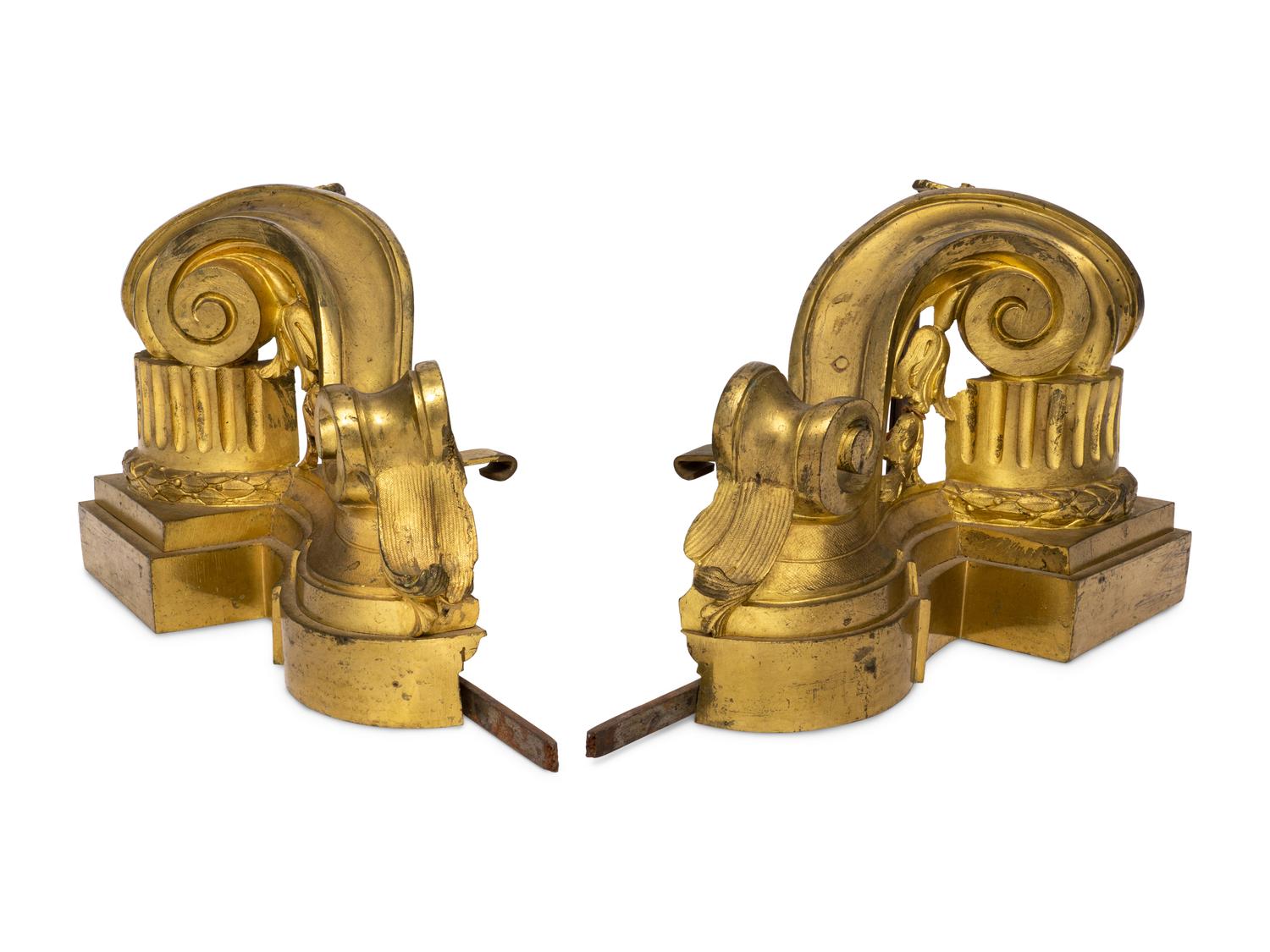 A Pair of French Gilt Bronze Chenets