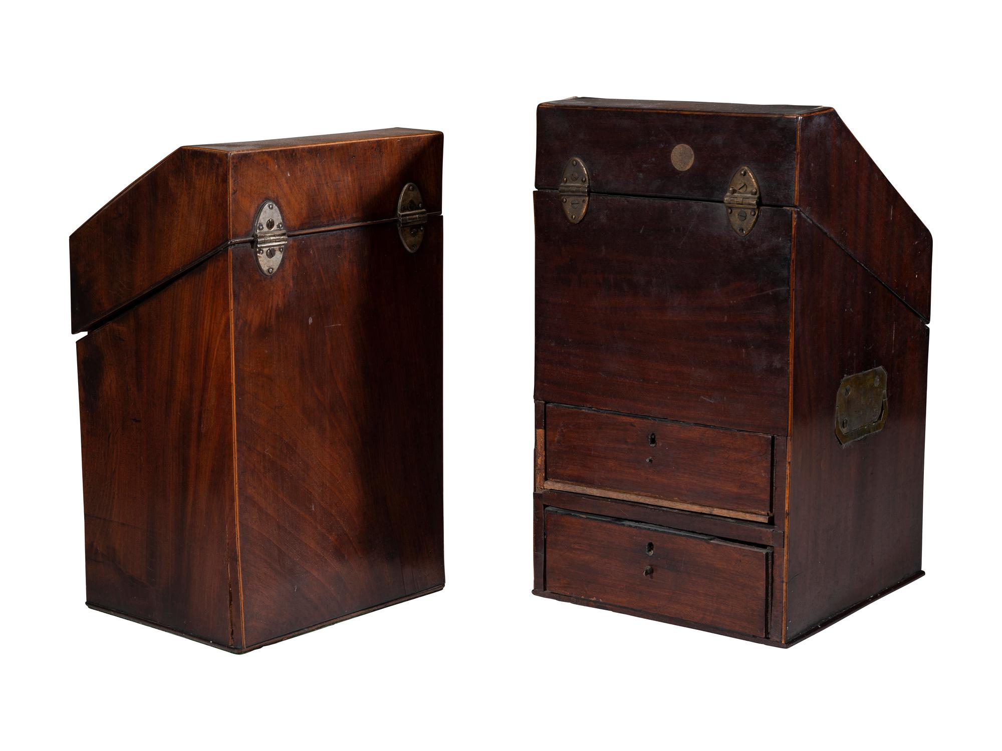 Two Georgian Mahogany Knife Boxes with Shell Inlay