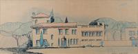 A Set of Three Architectural Sketches by Marion Sims Wyeth Studio of a Palm Beach Home