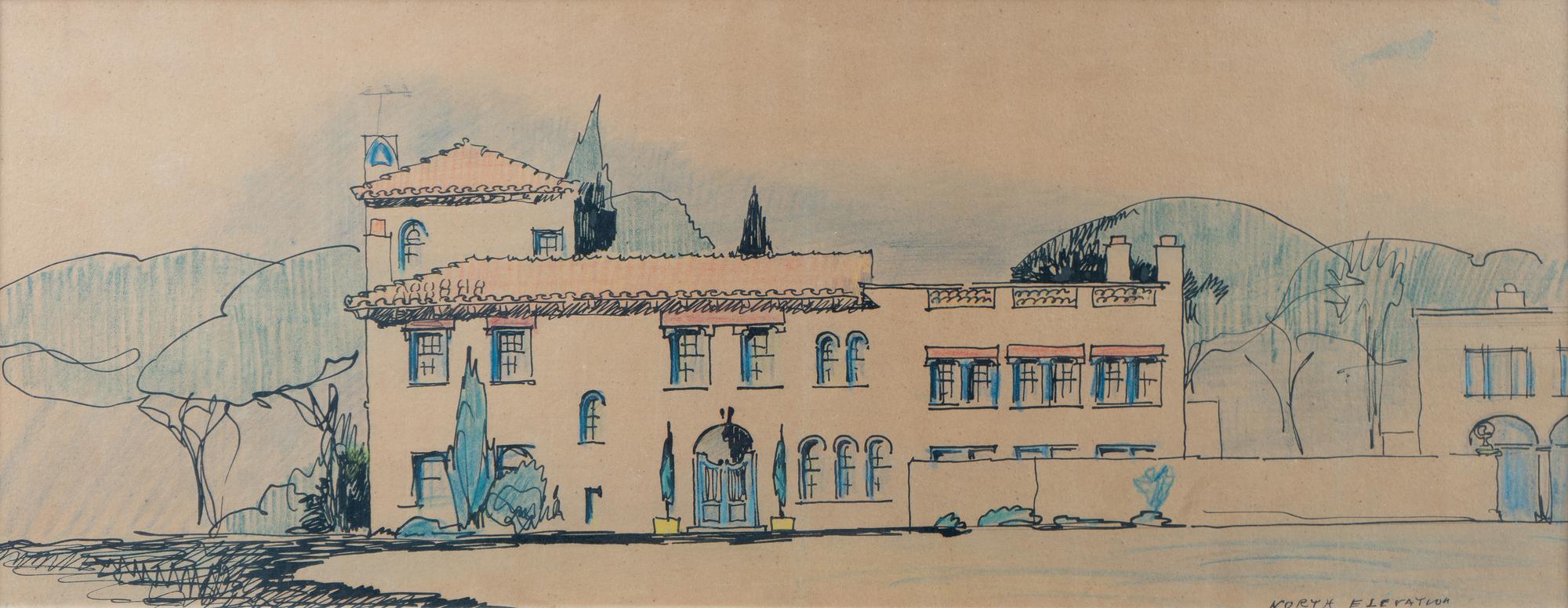 A Set of Three Architectural Sketches by Marion Sims Wyeth Studio of a Palm Beach Home