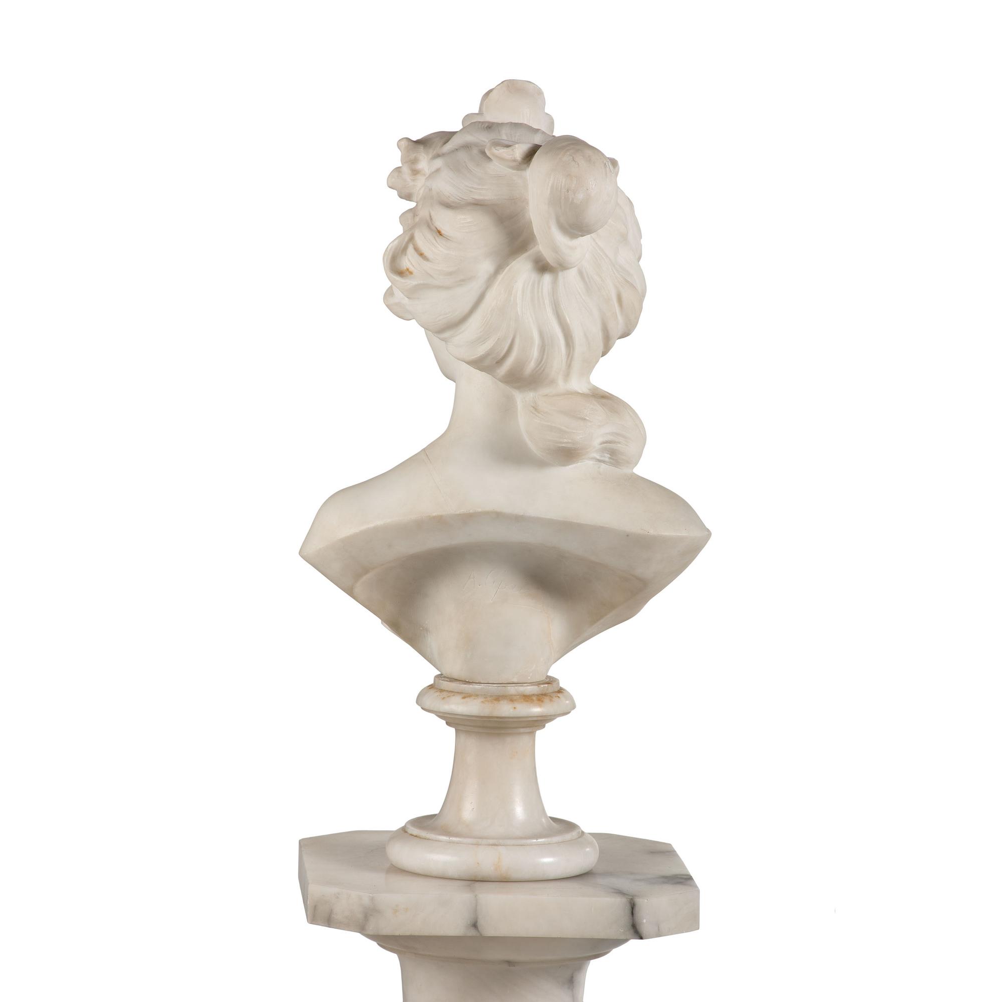 An Italian Marble Bust Attributed to Adolfo Cipriani with an Associated Marble Pedestal