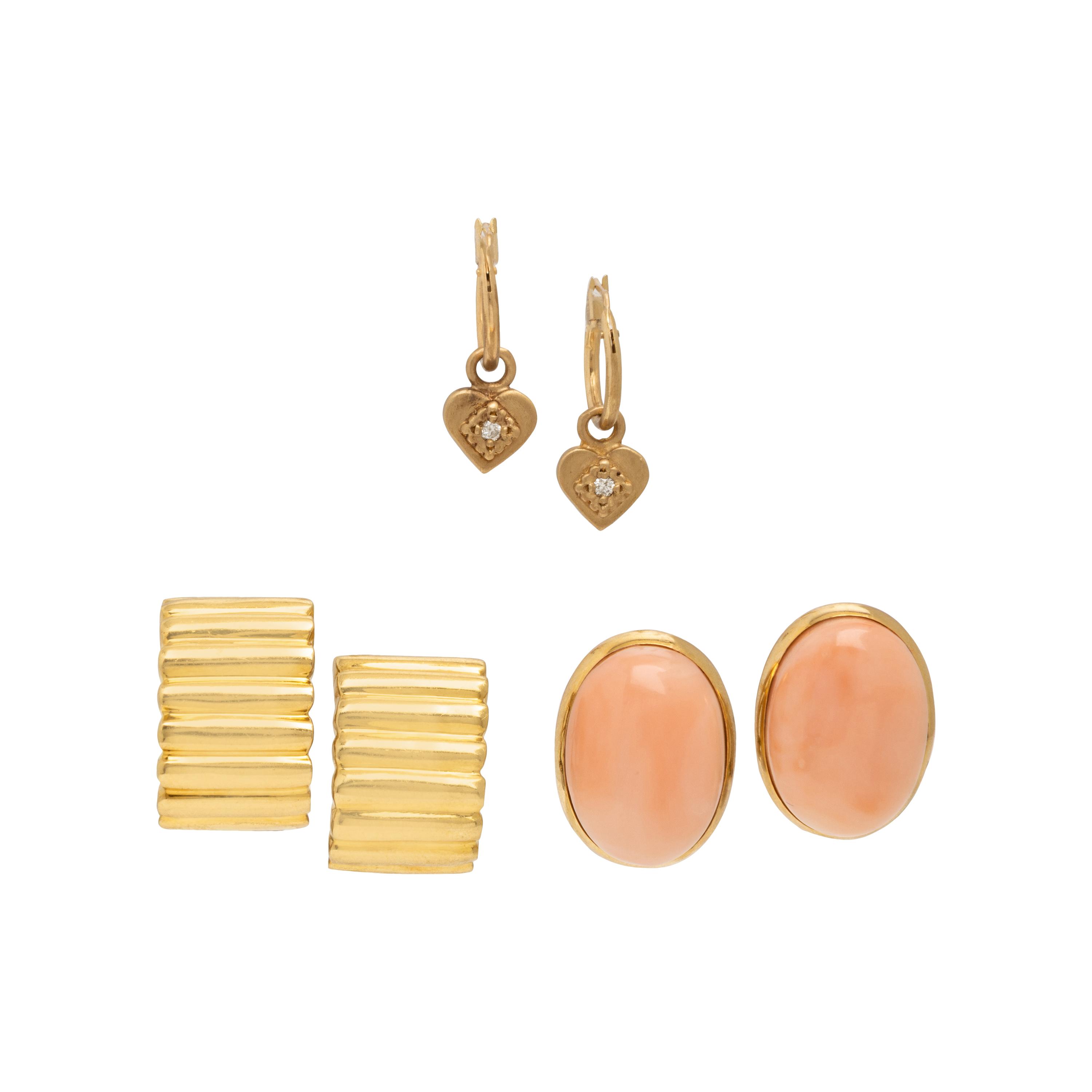 Three Pairs of Yellow Gold Earrings