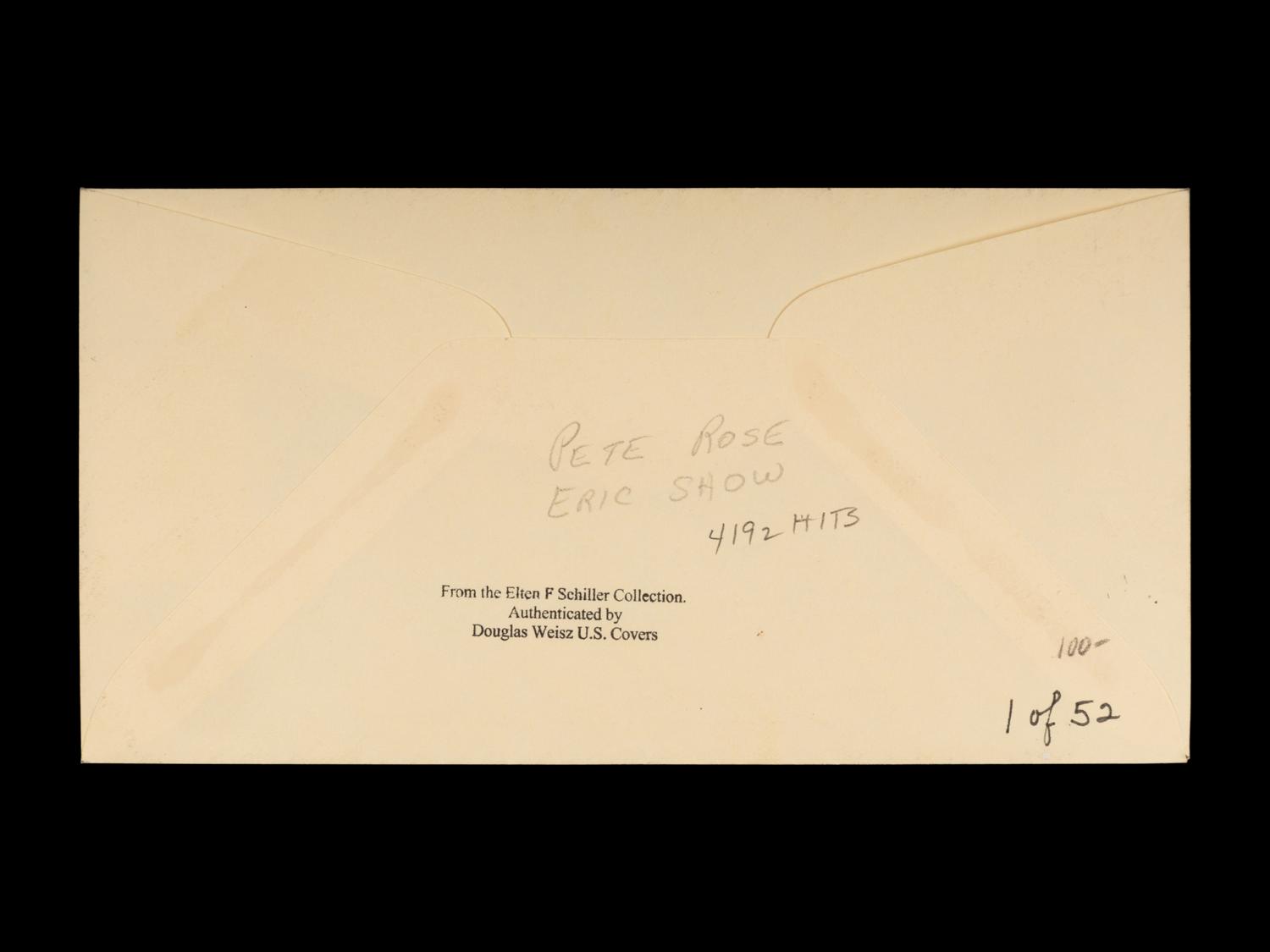 An Uncommon Pete Rose / Eric Show Dual Signed Autograph 4,192 Sept. 11, 1985 Postmarked Cachet,