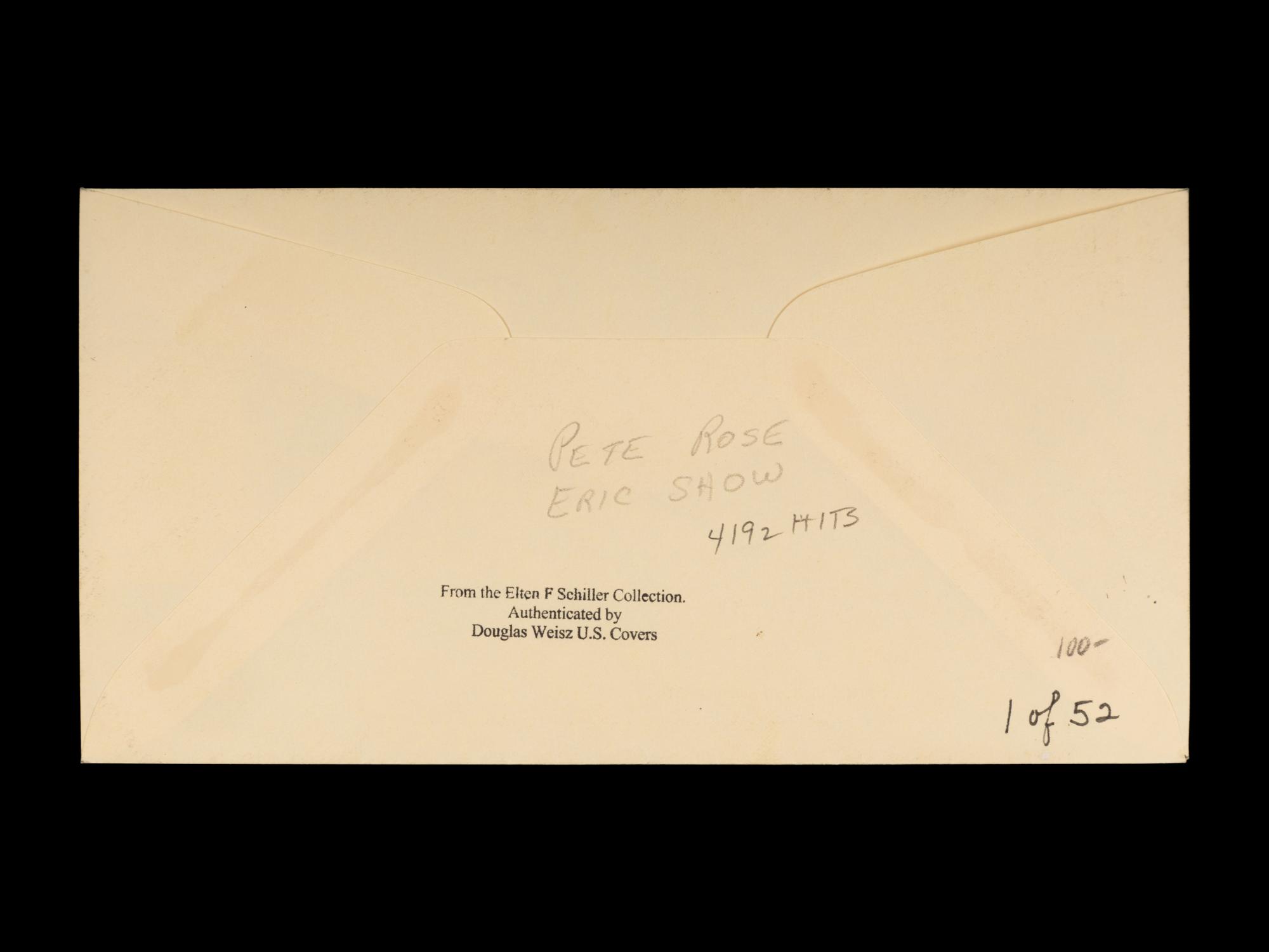 An Uncommon Pete Rose / Eric Show Dual Signed Autograph 4,192 Sept. 11, 1985 Postmarked Cachet,