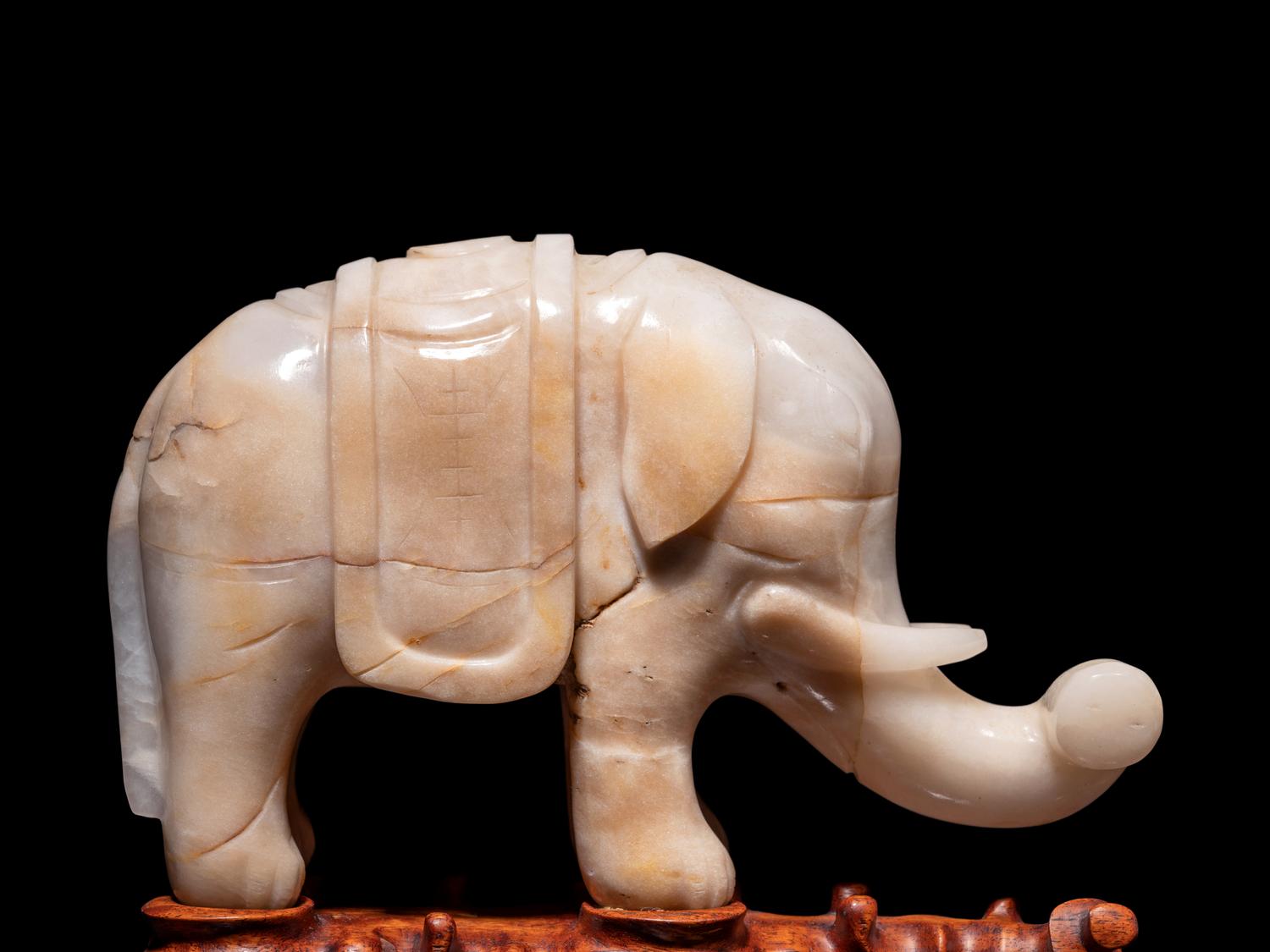 A Pair of Chinese Carved Hardstone Figures of Elephants