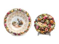 A Worcester Porcelain 'Shell-Encrusted' Basket, Cup and Saucer