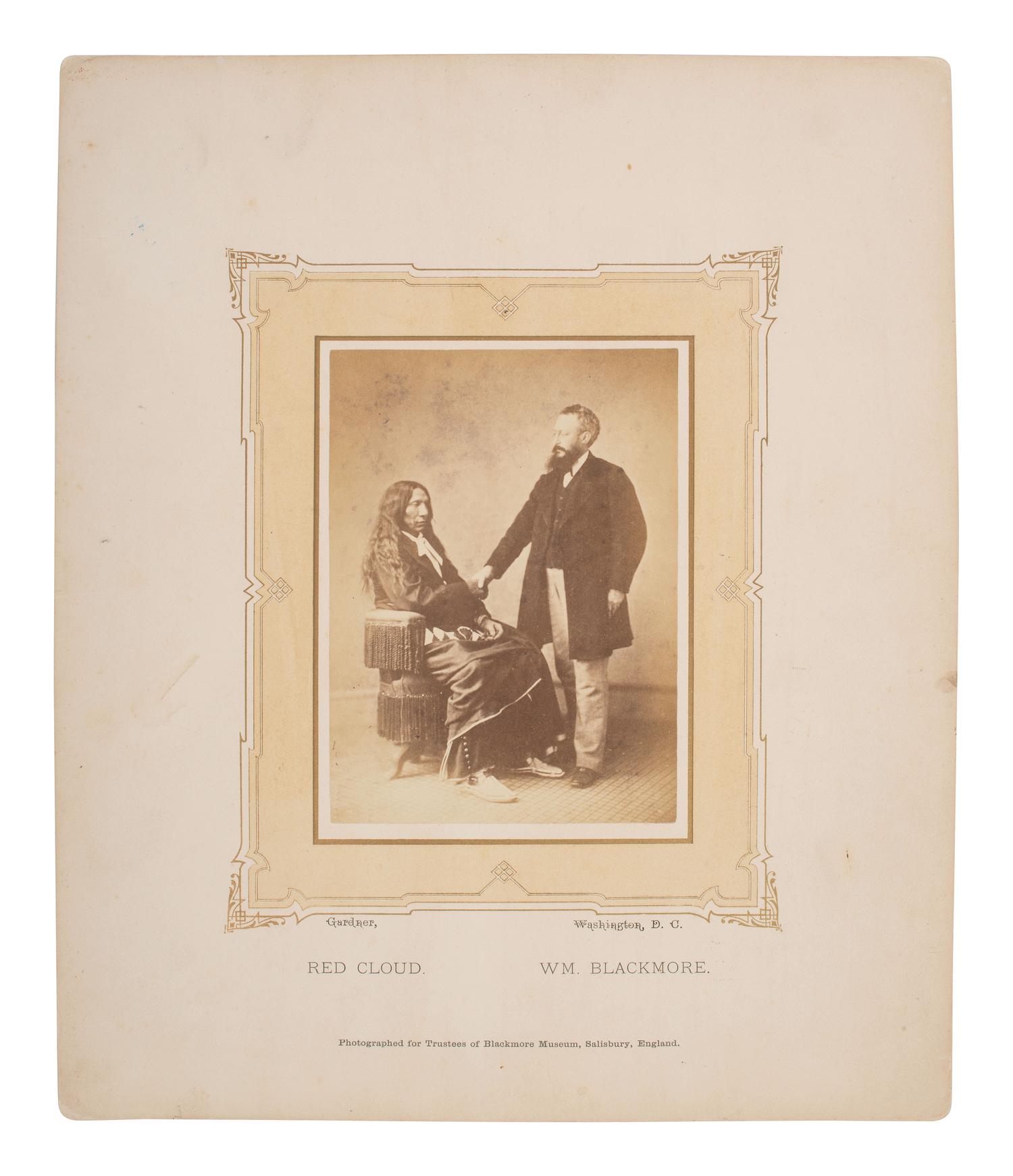 GARDNER, Alexander (1821-1882), photographer. Albumen photograph of Red Cloud and William Blackmore. Washington, DC, 1872.