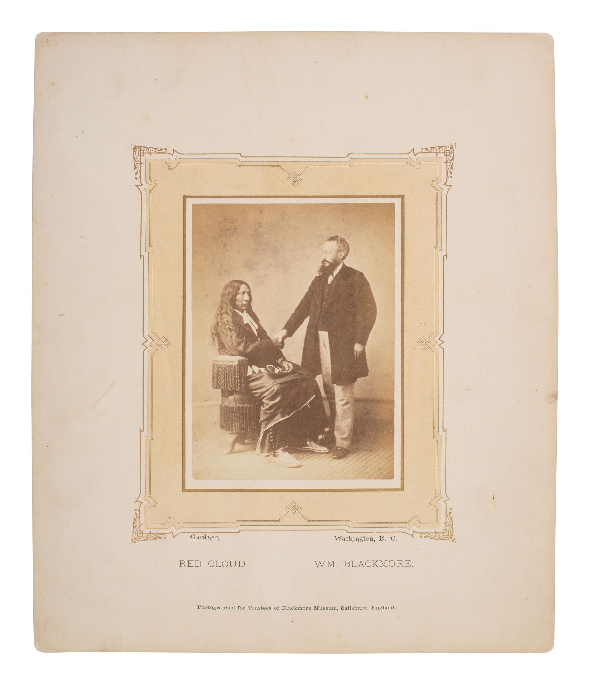 GARDNER, Alexander (1821-1882), photographer. Albumen photograph of Red Cloud and William Blackmore. Washington, DC, 1872.
