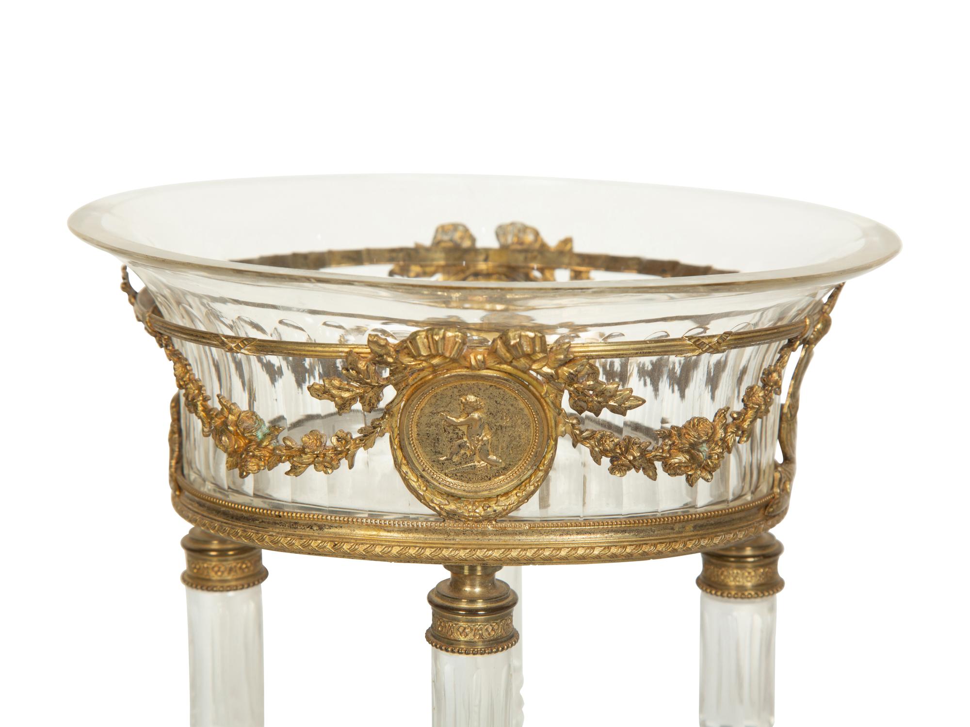 An Empire Style Gilt Metal and Cut Glass Centerpiece