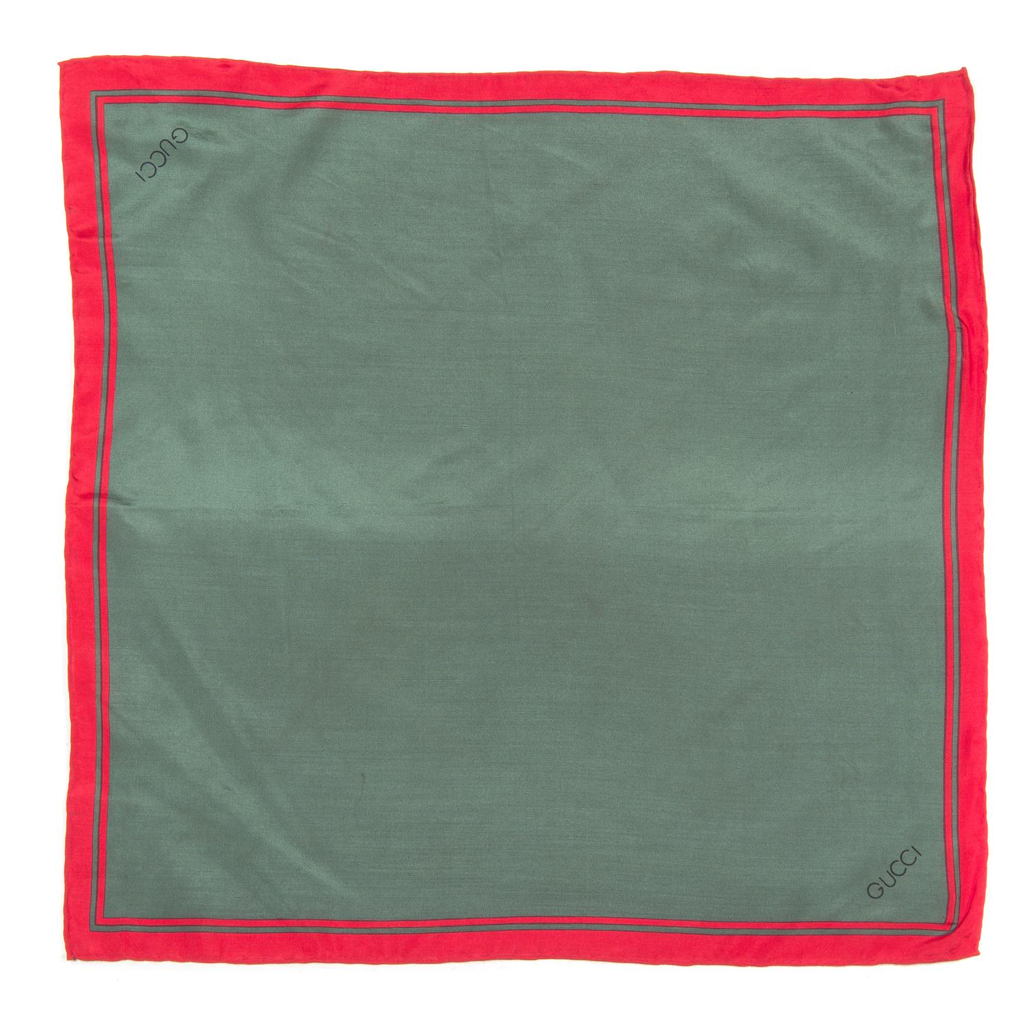A Gucci Red and Green Signature Scarf, 19" x 19".