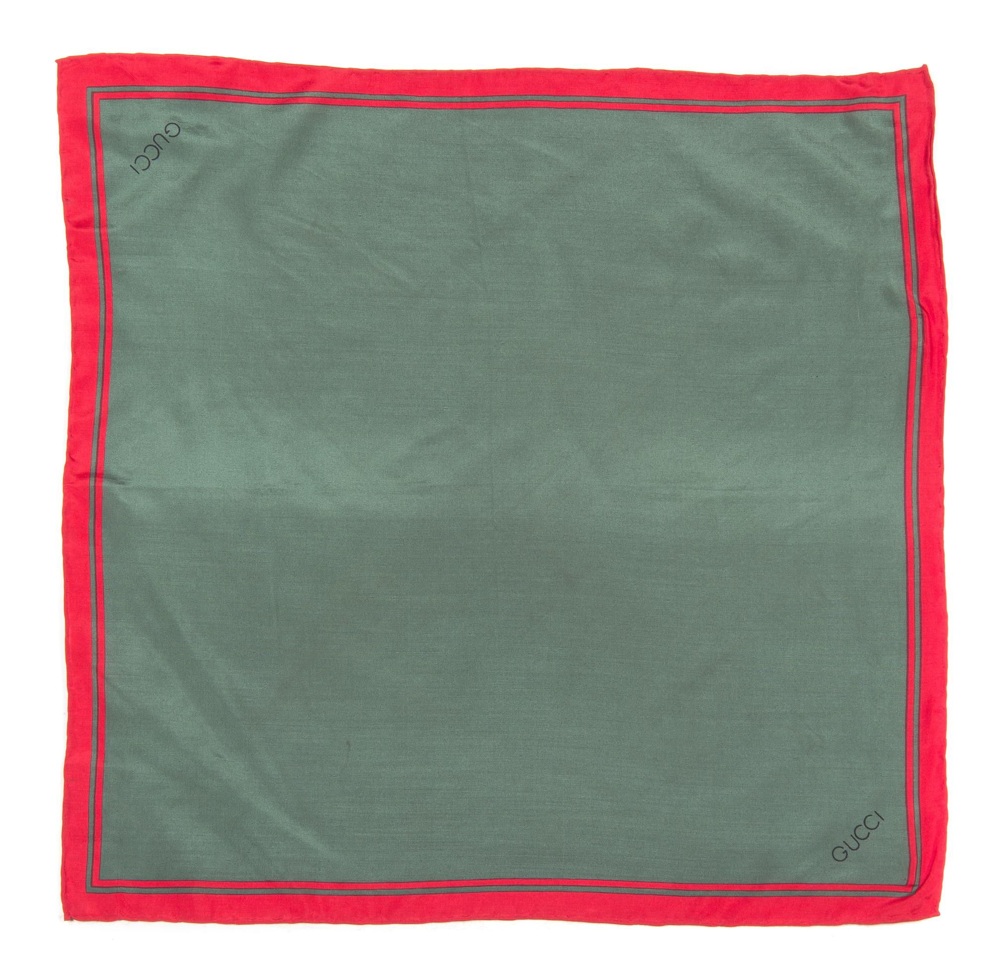 A Gucci Red and Green Signature Scarf, 19" x 19".