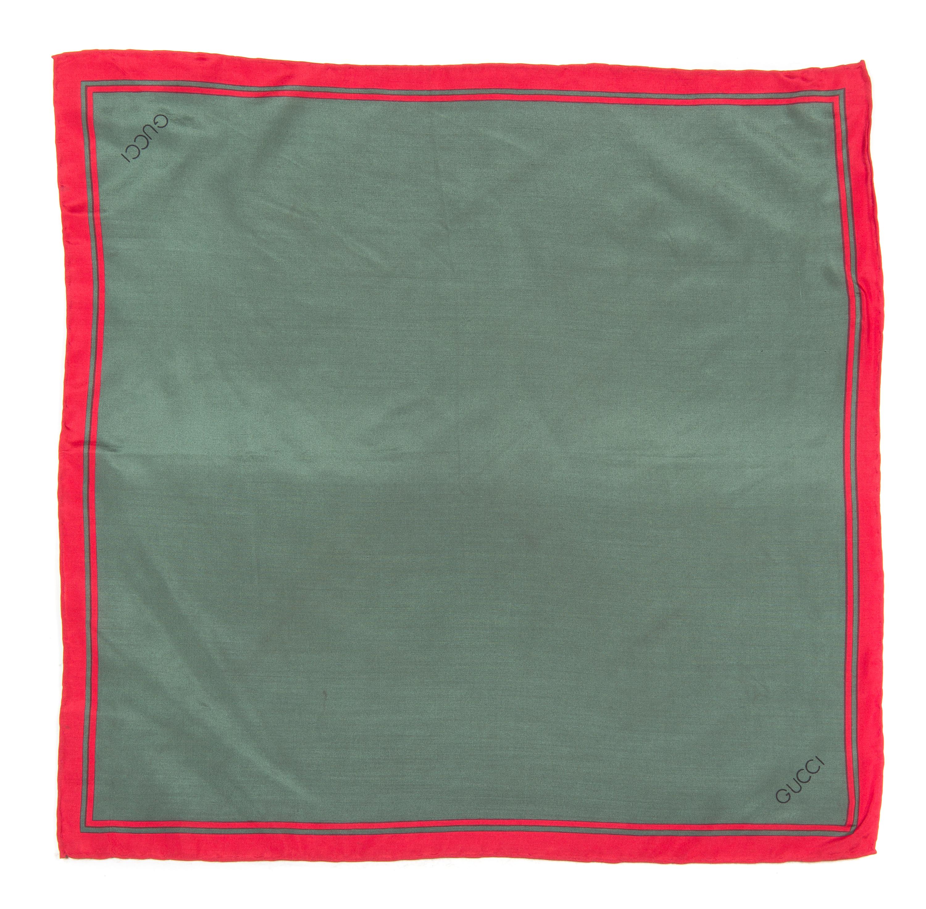 A Gucci Red and Green Signature Scarf, 19" x 19".