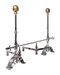 A Pair of English Brass and Steel Andirons