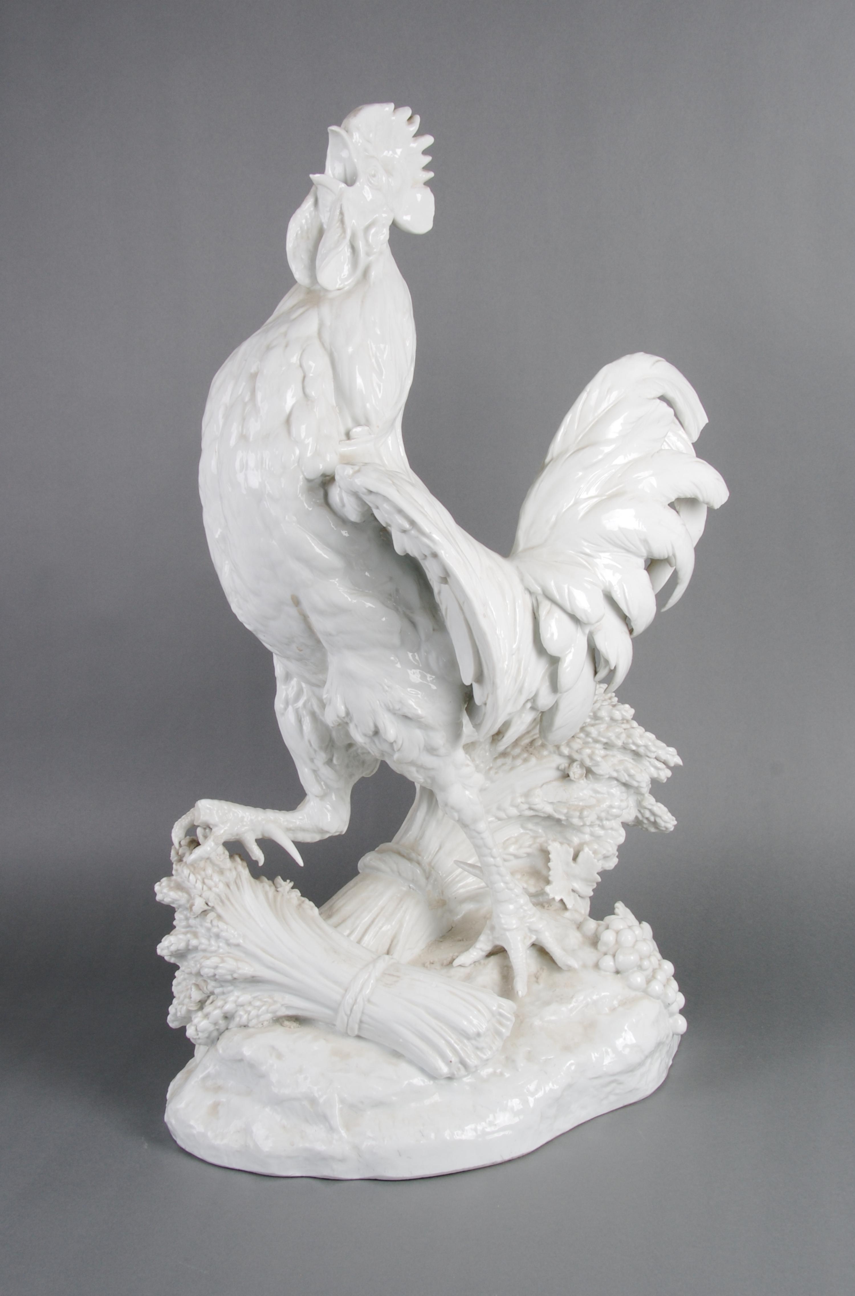 A Capodimonte Blanc de Chine Model of a Rooster, Height 28 inches.