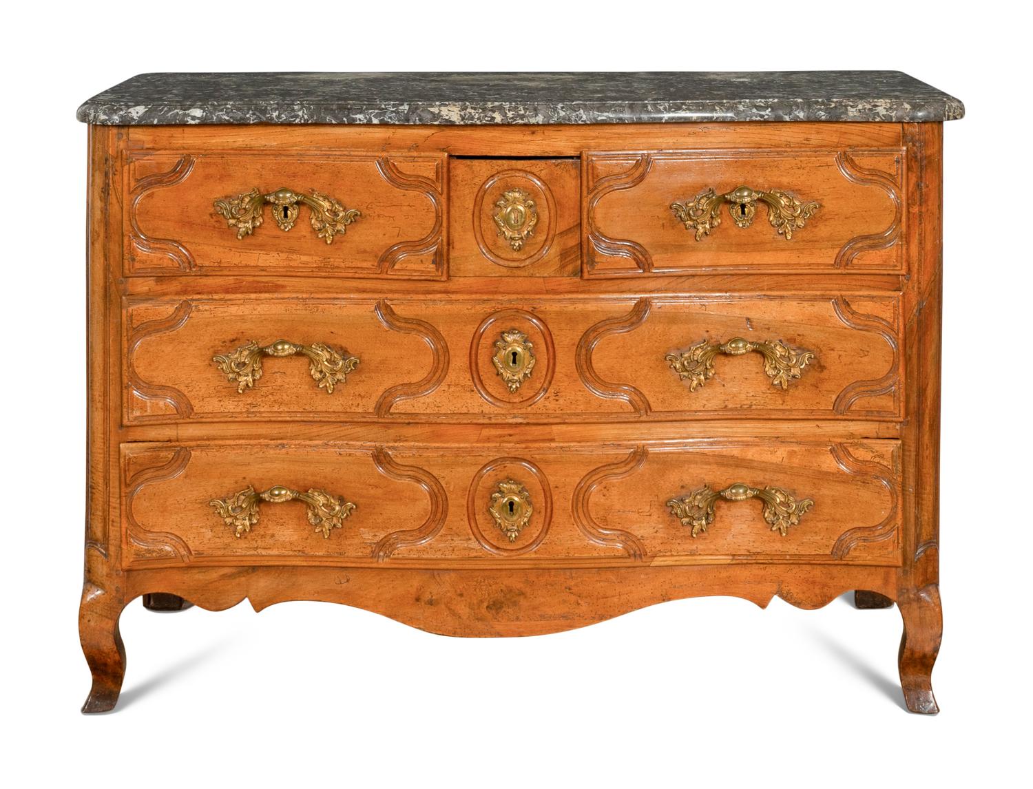 A Louis XV Provincial Walnut Marble-Top Commode