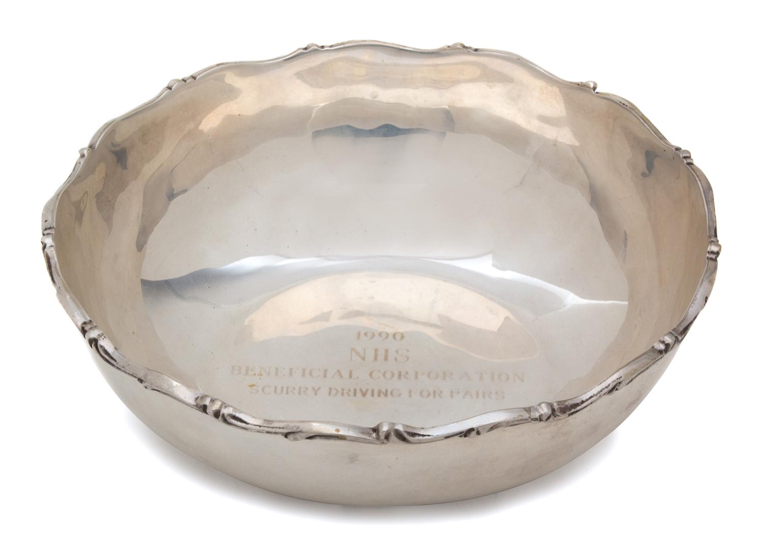 A Mexican Silver Bowl with Scrolled Border, , monogrammed