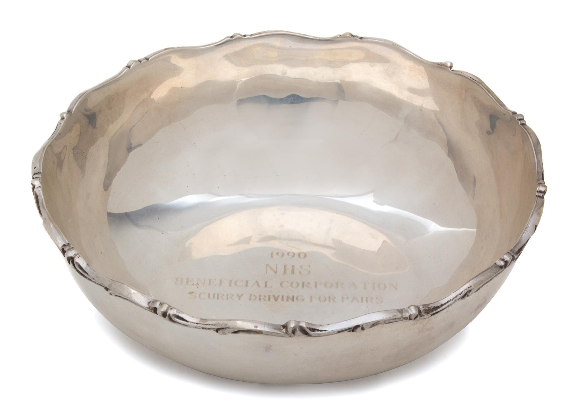 A Mexican Silver Bowl with Scrolled Border, , monogrammed