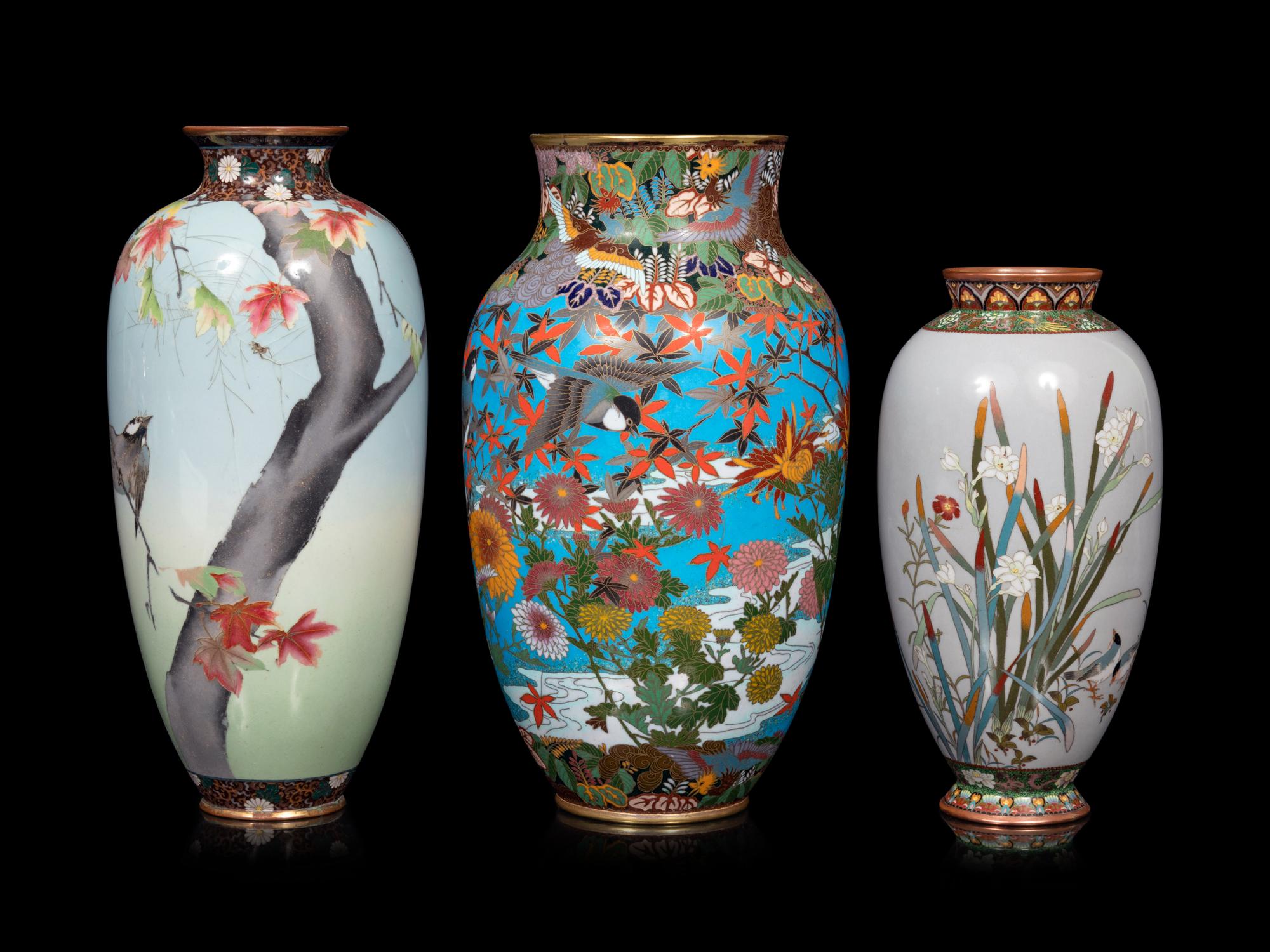 21 Blue Ground Cloisonné Vessels