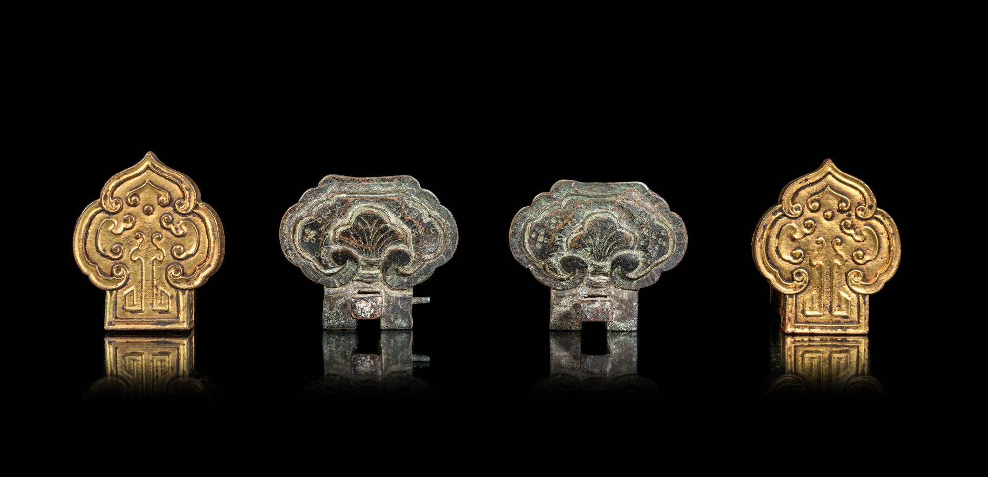 Two Pairs of Chinese Bronze Hanging Hooks